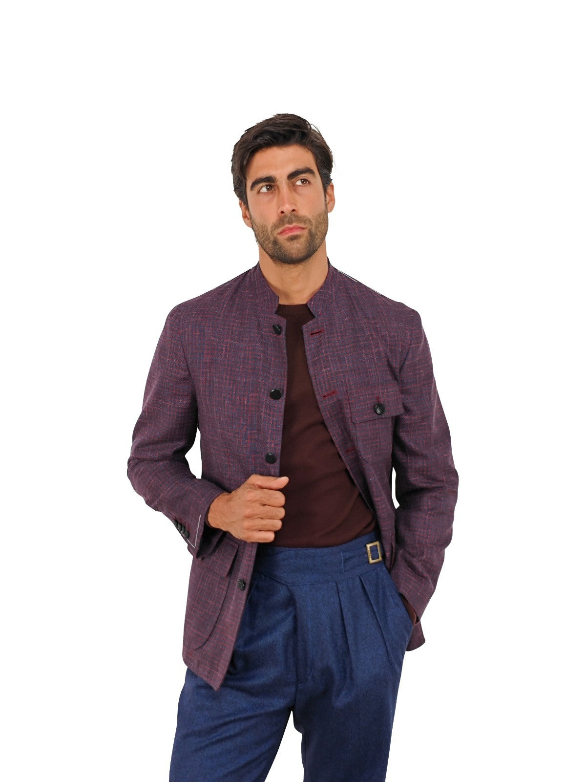 $1940 RUBINACCI NAPOLI Blue Sahariana Guru Jacket Wool /Silk Linen 40 US / 50 EU