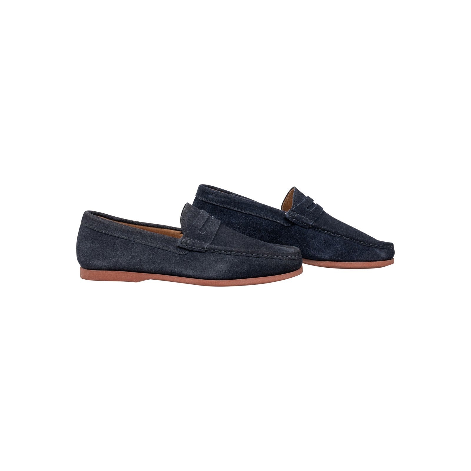 800$ RUBINACCI LONDON HOUSE Suede Penny Loafers Navy Blue Driving Moccasins