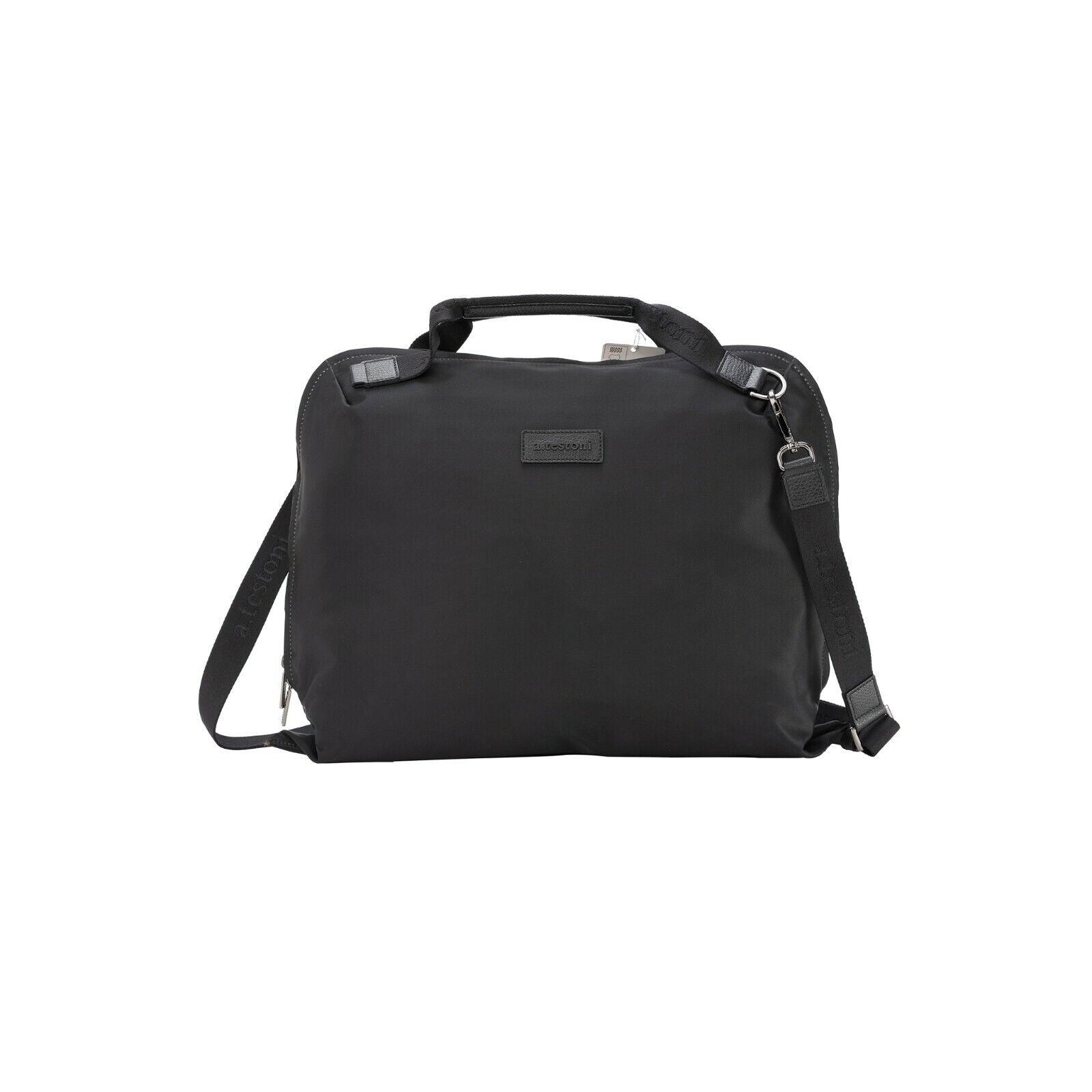 $650 Testoni Bologna Briefcase Bag Fabric + Karibu Calf Black + Shoulder Strap