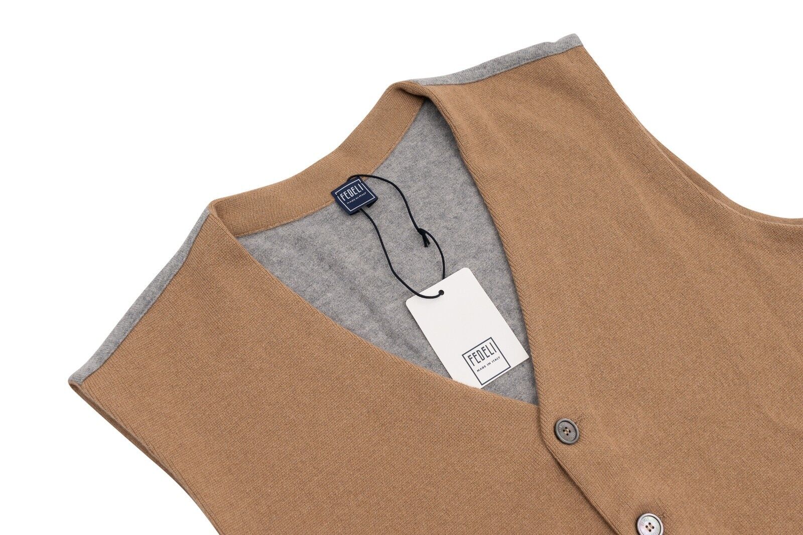$1800 FEDELI "Baltimora" Beige / Gray Cardigan Vest 100% Cashmere 46 US / 56 EU
