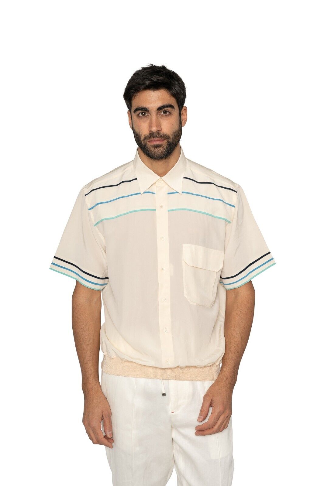 1400$ MAROL BOLOGNA "90s Style" Sweater Shirt Ivory 100% COMO SILK 16 - 41