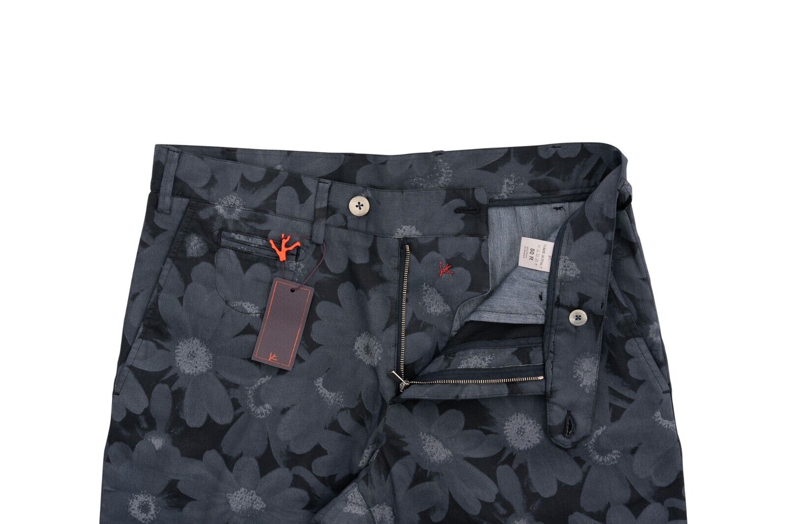 750$ ISAIA NAPOLI Floral Blue Short 5 Pocket Pant Cotton 34 US / 50 EU