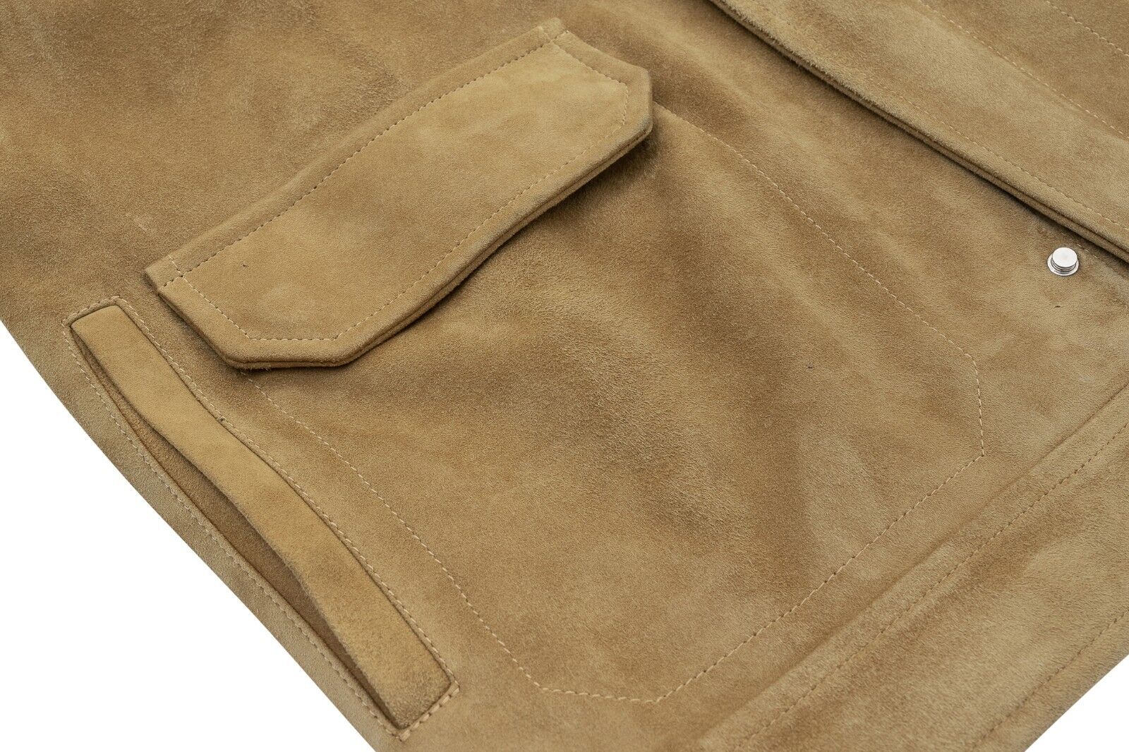 $1900 EIDOS by ISAIA NAPOLI Beige Blouson Jacket Suede Leather 38 US 48 EU Slim