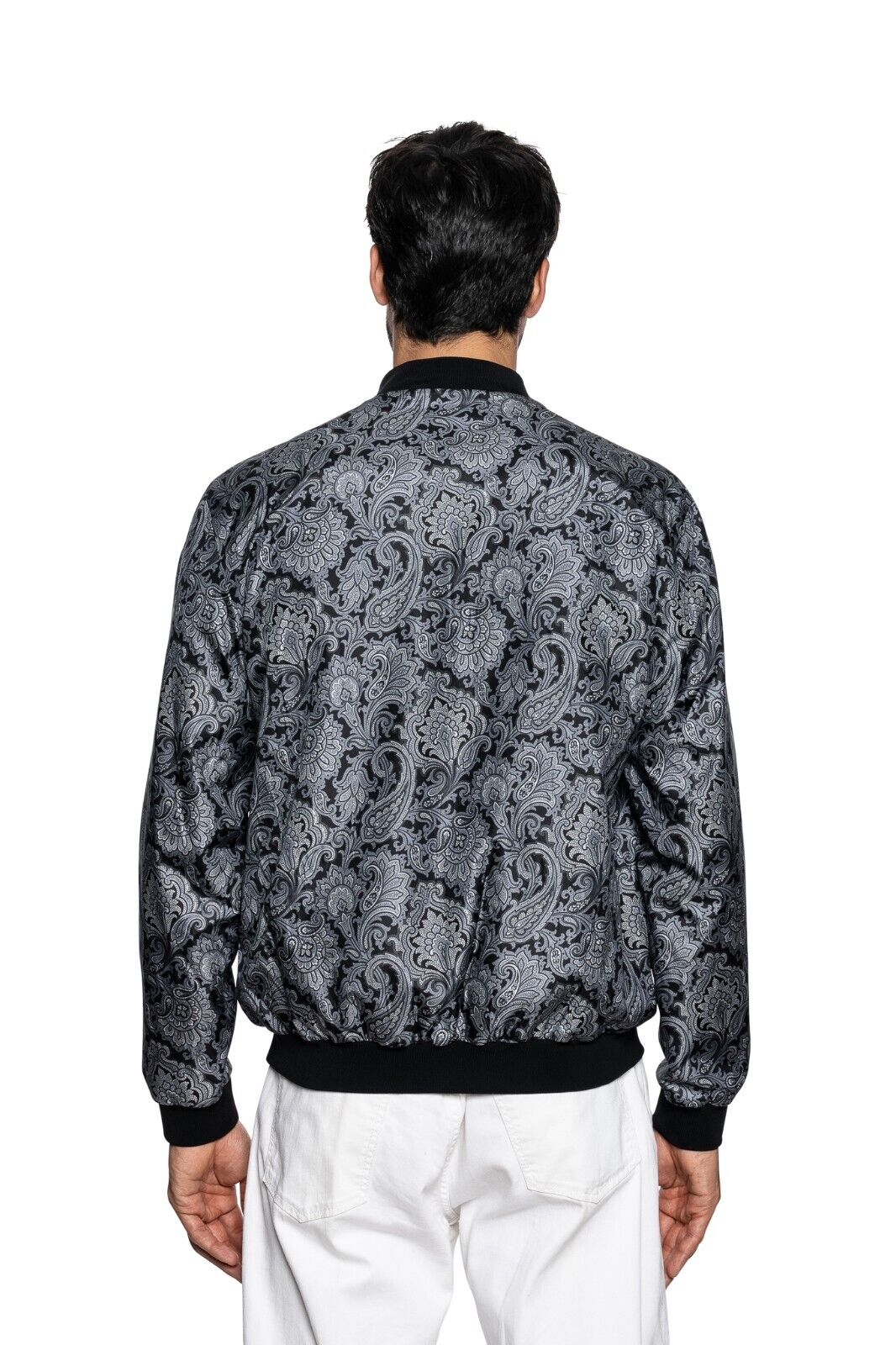 2000$ ITALO FERRETTI Bomber Jacket Gray "DAMASK" 100% Silk 42 US / 52 EU BIJAN