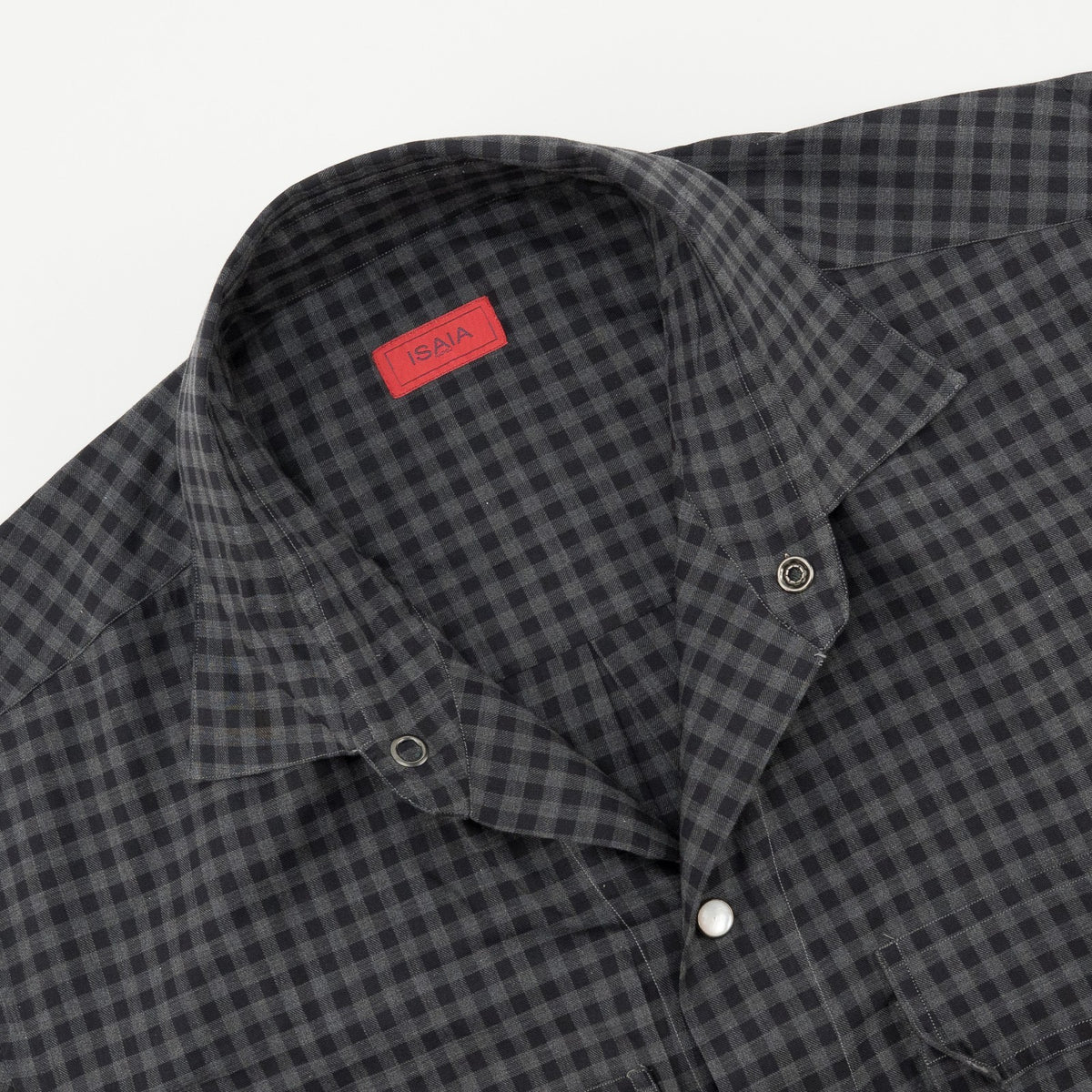 850$ ISAIA "Western" Casual Shirt Pockets Gray Checks Fine Cotton 15.5 - 39