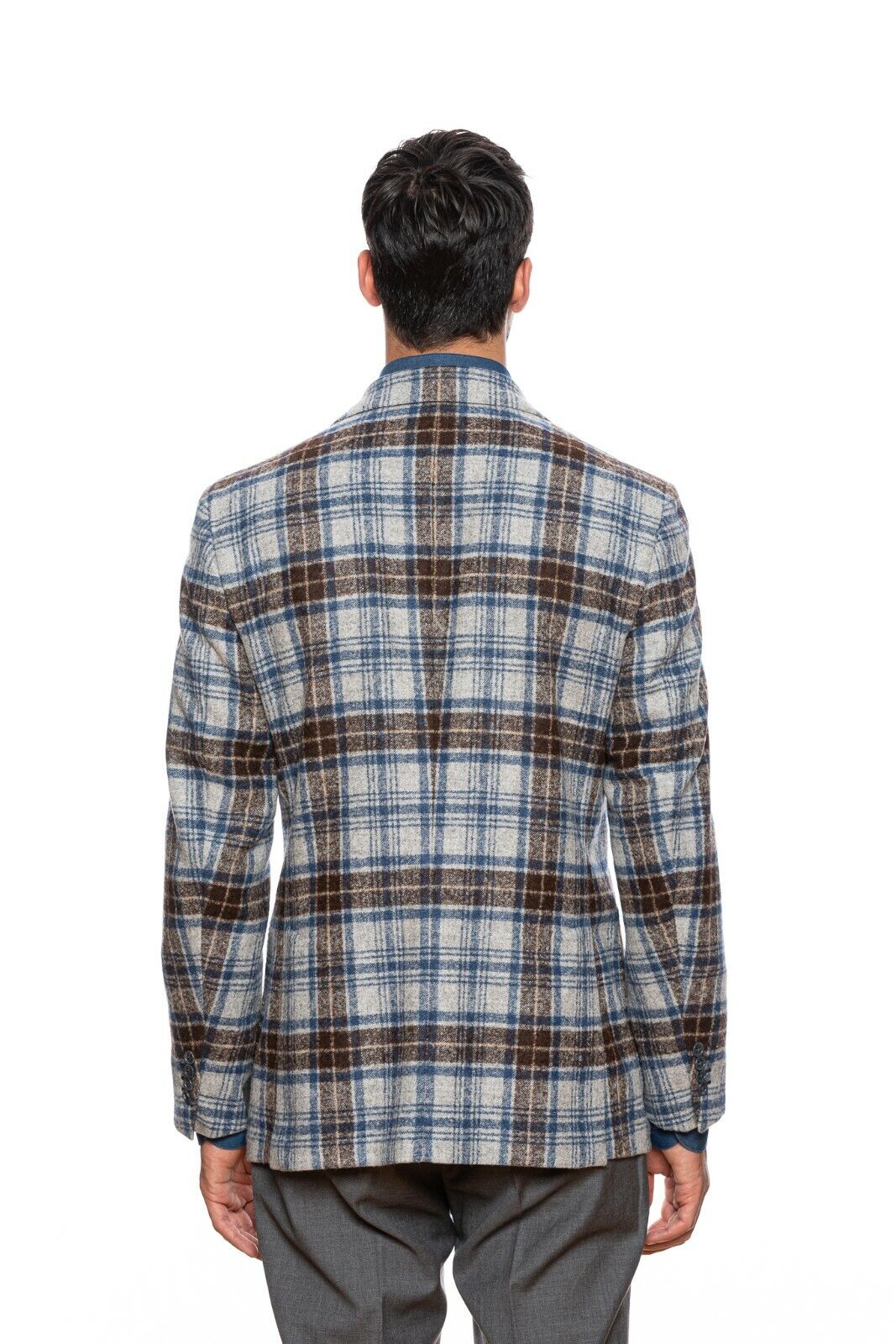 $2190 BELVEST Gray Blue Brown Check Baby Alpaca Wool Jacket 42 US 52 EU Drop 7R