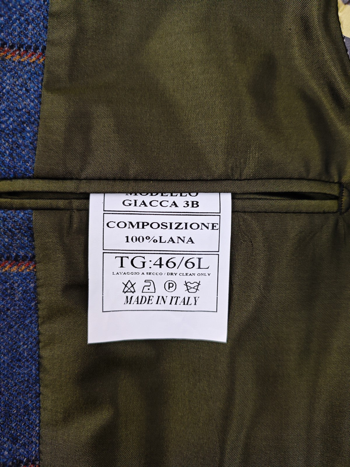 $1650 RUBINACCI NAPOLI Blue Checks Jacket Sport Coat Wool 36 US / 46 EU