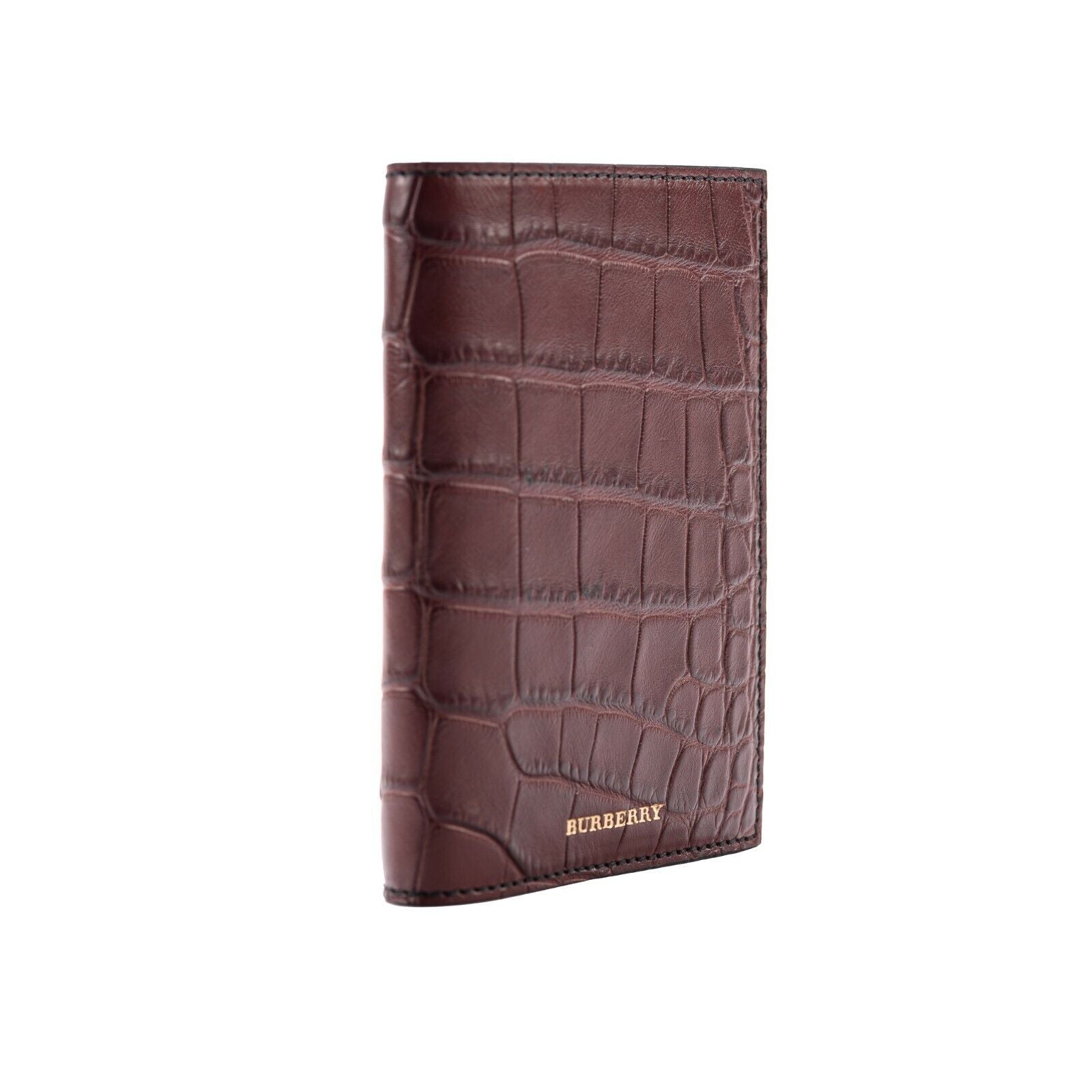 1150$ BURBERRY Genuine Alligator Passport Holder Wallet Deep Claret Unisex