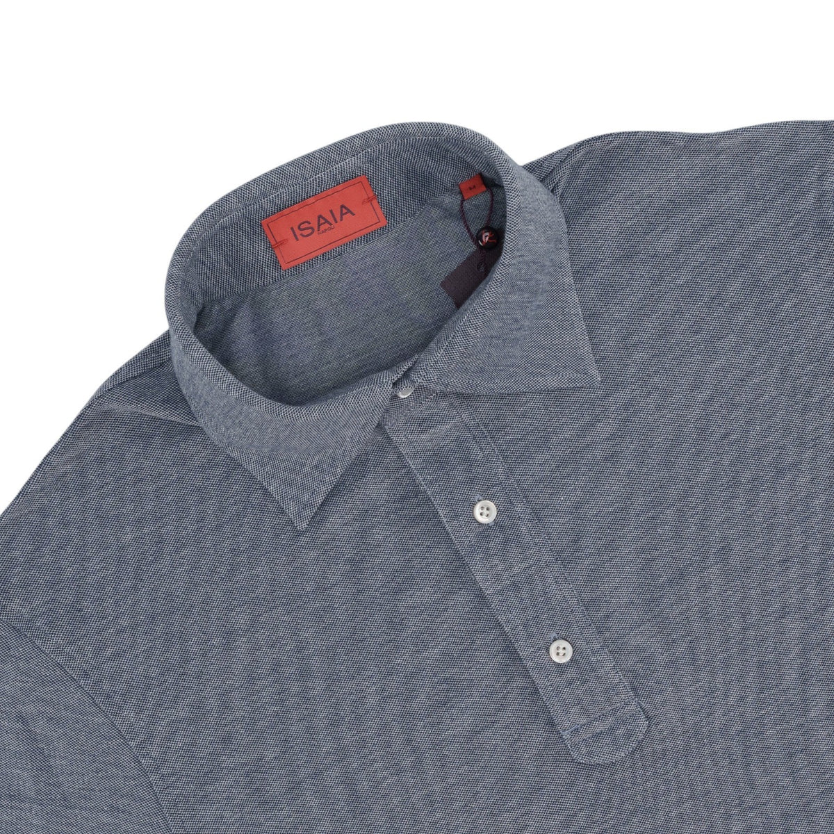 695$ ISAIA NAPOLI Hand-Sewn Polo Long Sleeve Jersey Cotton Blue Size M