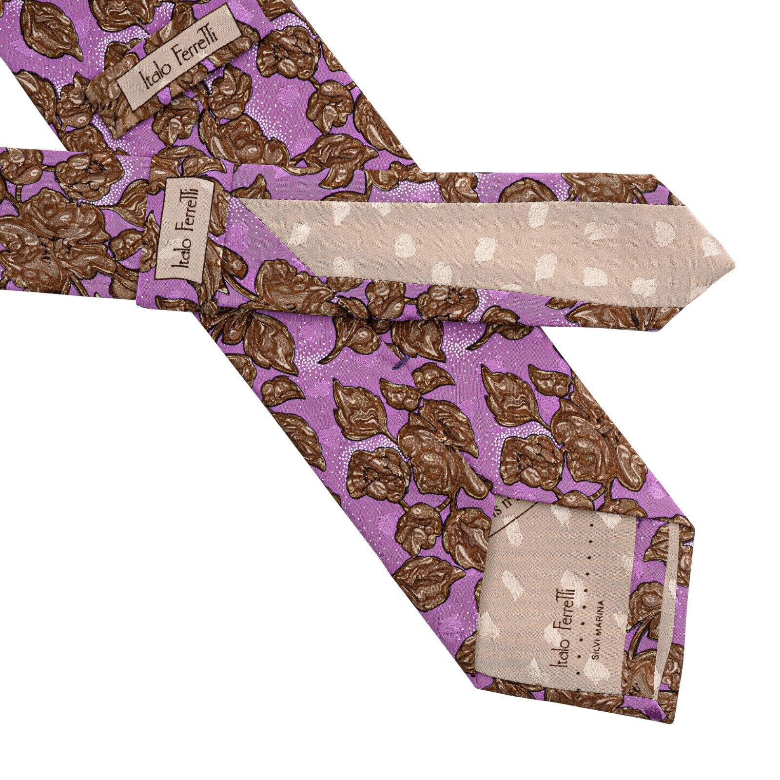 $290 ITALO FERRETTI Tie Floral Lilac 100% Silk Handmade in Italy