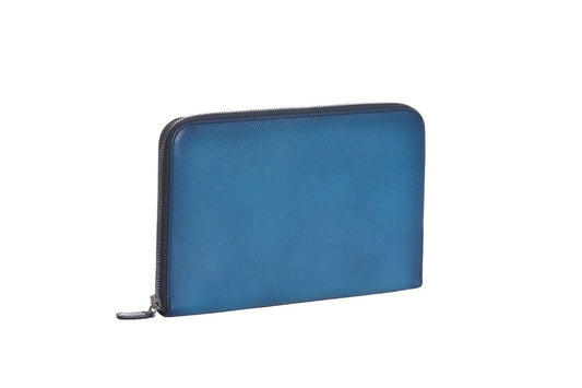 ARALDI MILANO 1930 Blue TAMPONATO Leather Clutch Bag Travel Wallet Handbag