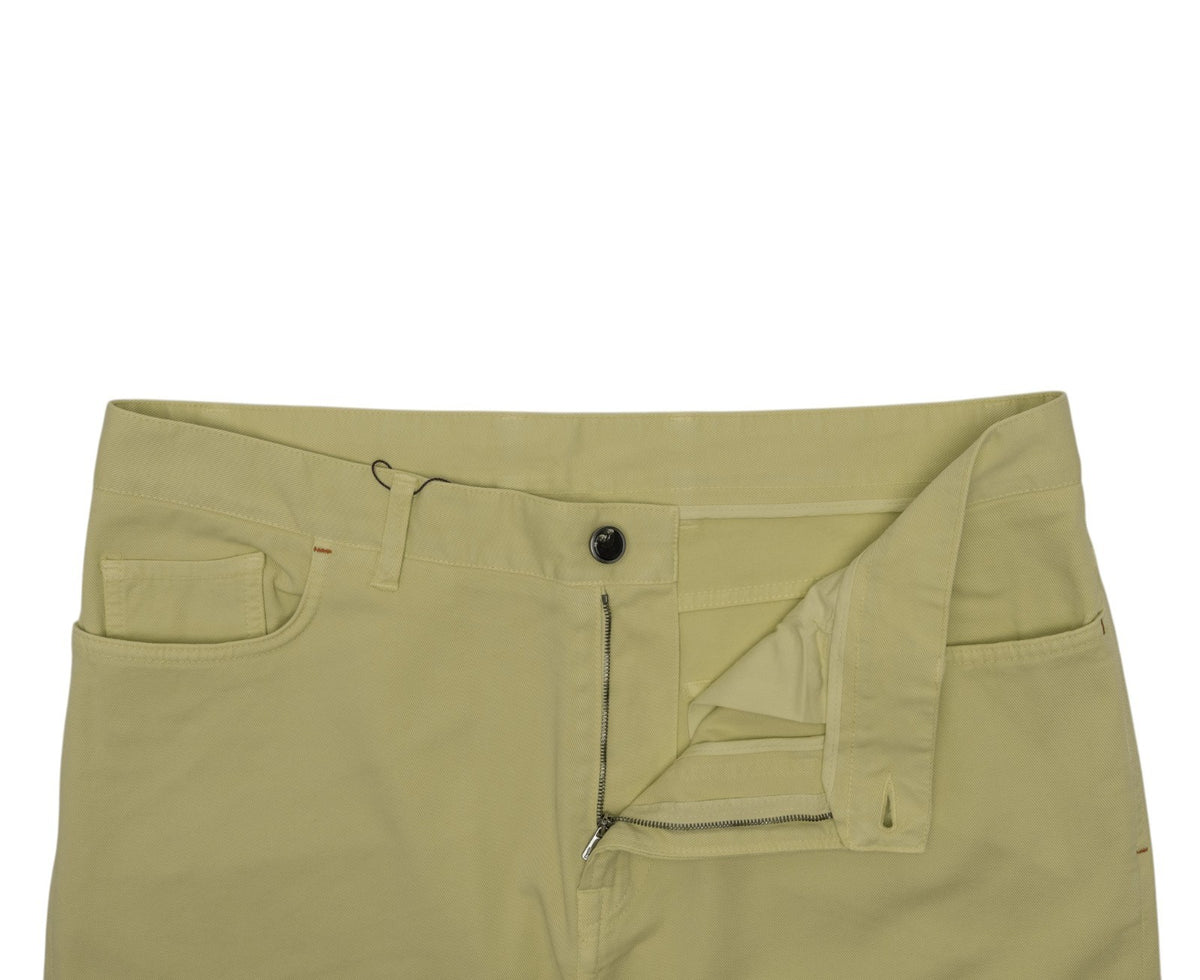 690$ ISAIA NAPOLI Yellow 5 Pocket Pant Twill Cotton Regular Fit 38 US / 54 EU