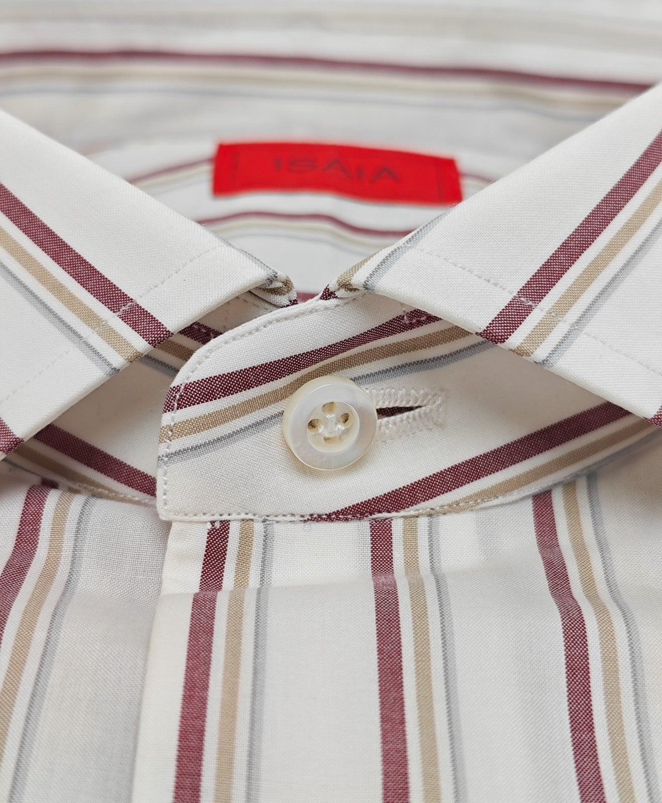 730$ ISAIA NAPOLI "Mix" Dress Shirt White Striped Fine Cotton 15.5 - 39