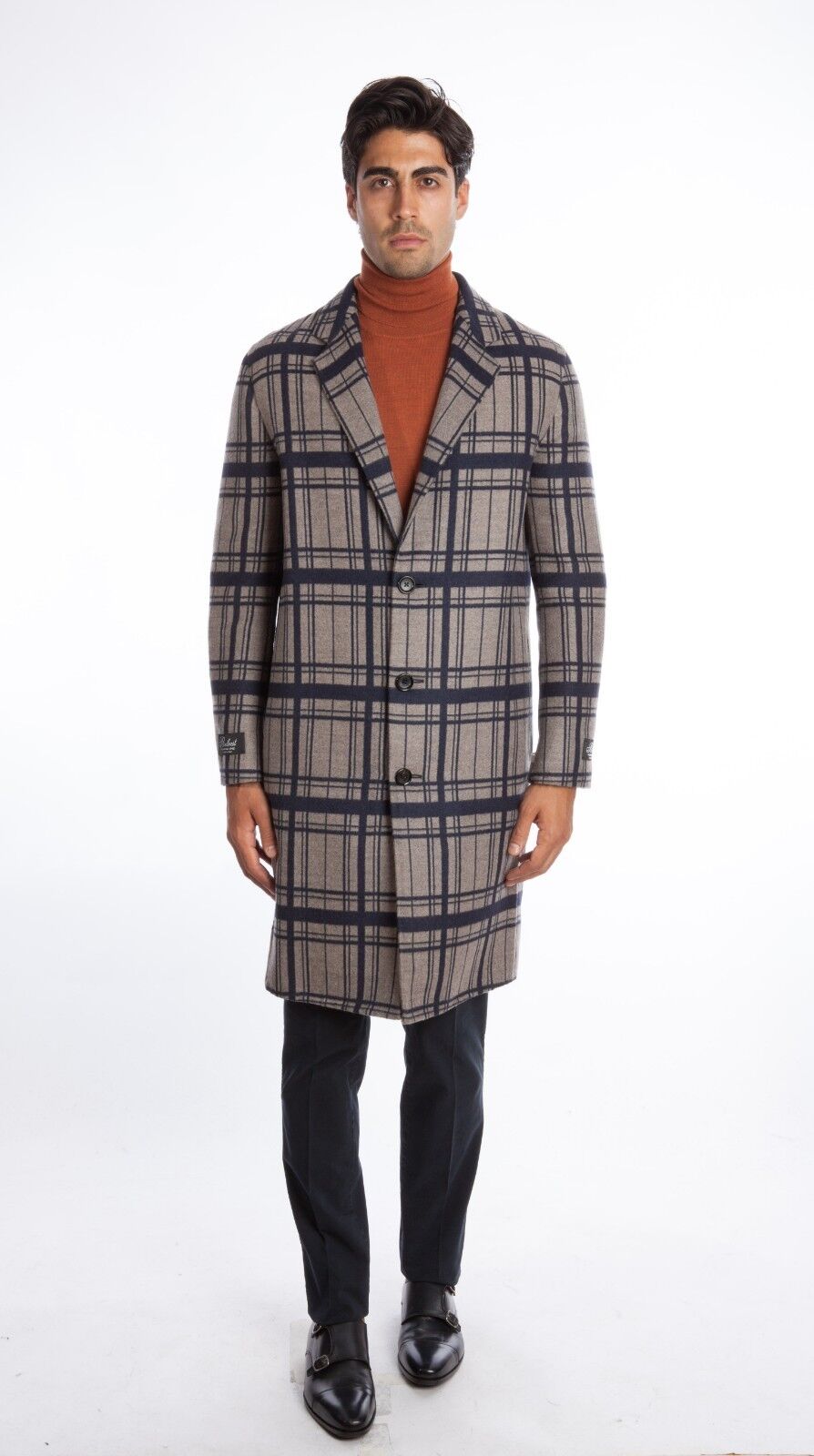 $2650 BELVEST Check Gray Blue Wool Coat 38 US / 48 EU Drop 8R  F/W 2018