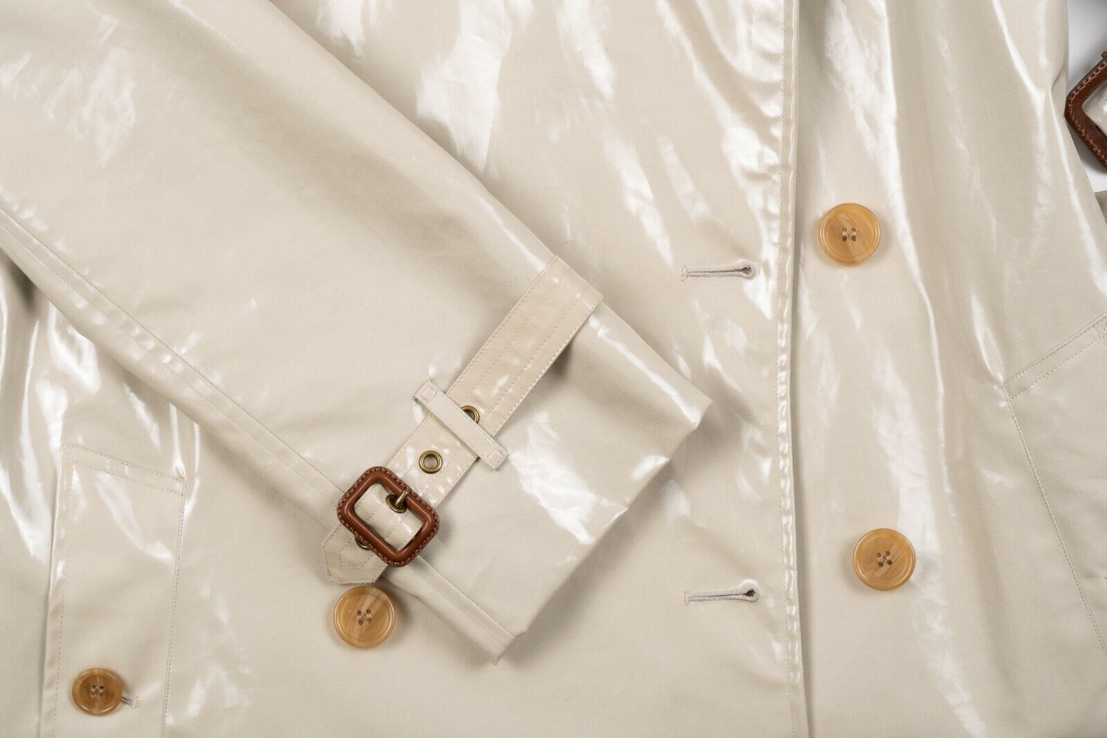 $2350 BURBERRY EASTHEATH Trench Coat Coated Cotton Check Laminated Stone
