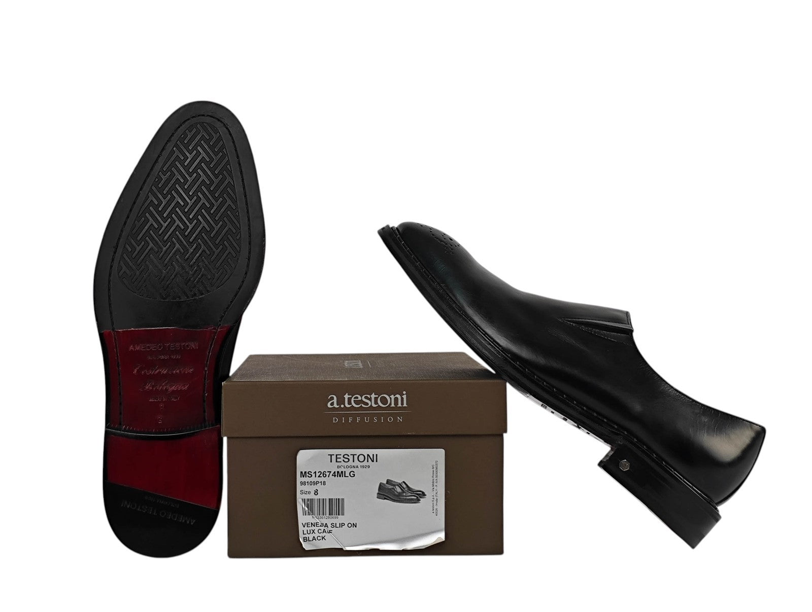 1400$ TESTONI "Venezia" Slip On Shoes Calf Black Goodyear Welted 8 UK 9 US 42 IT