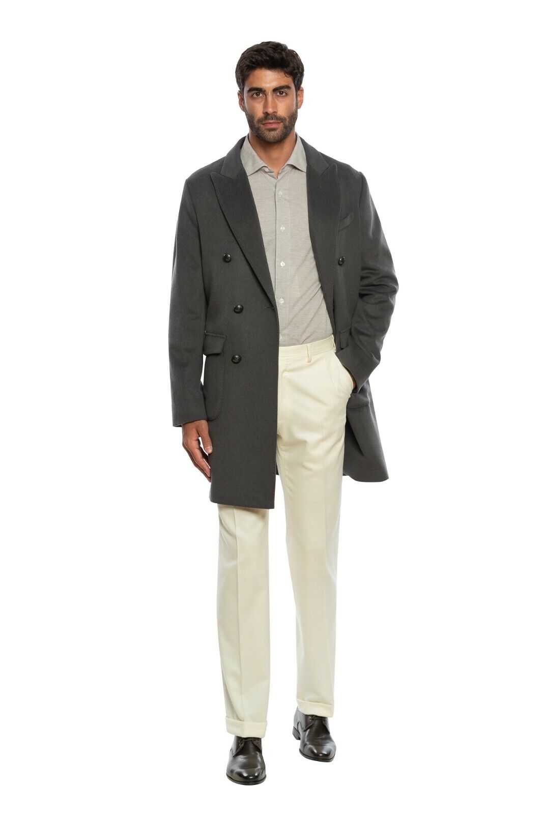 1100$ CORNELIANI Coat Grey Double Breasted Wool / Cashmere 40 US / 50 EU Regular