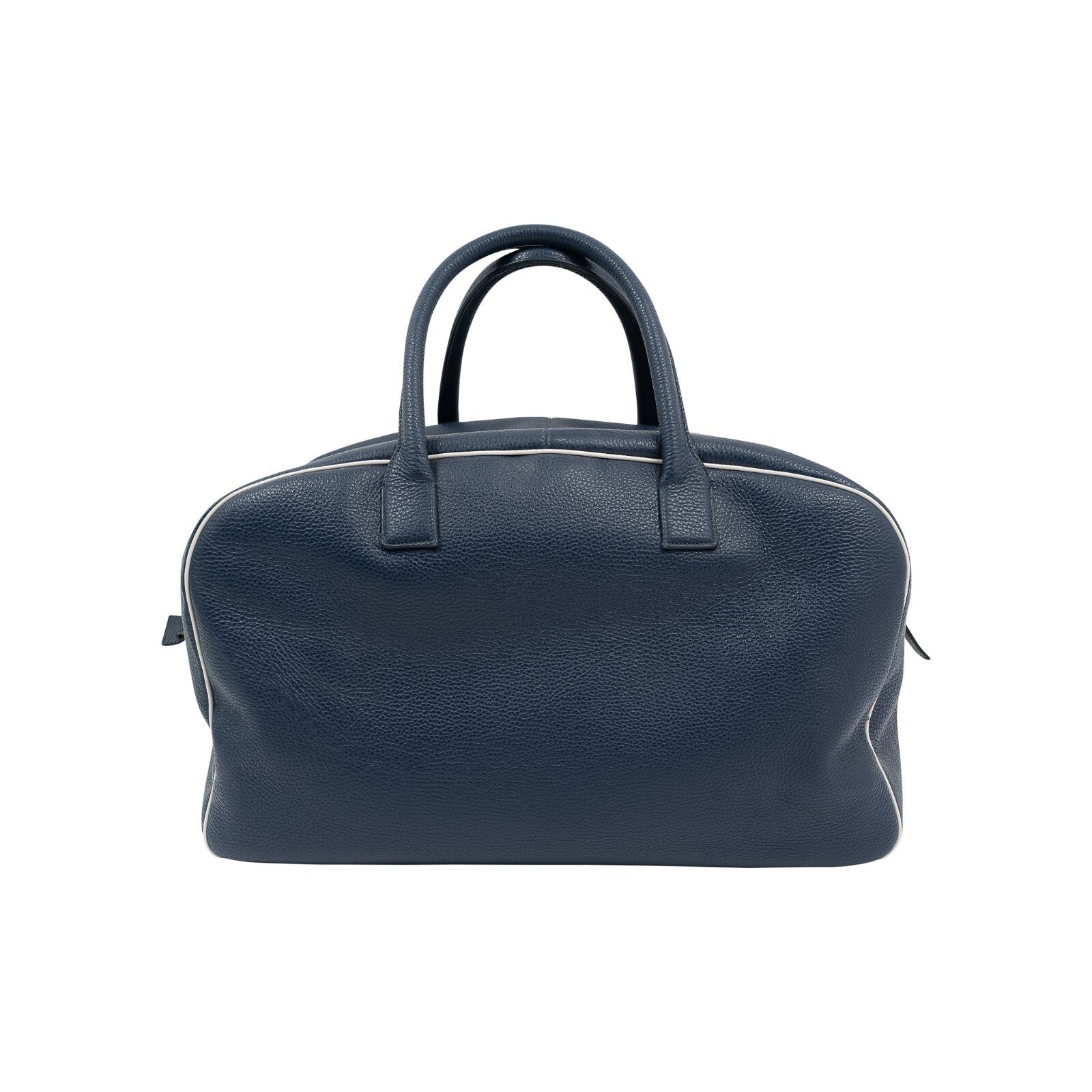 $2600 ISAIA NAPOLI "Logo" Blue Leather Large Duffle Bag Travel Weekender