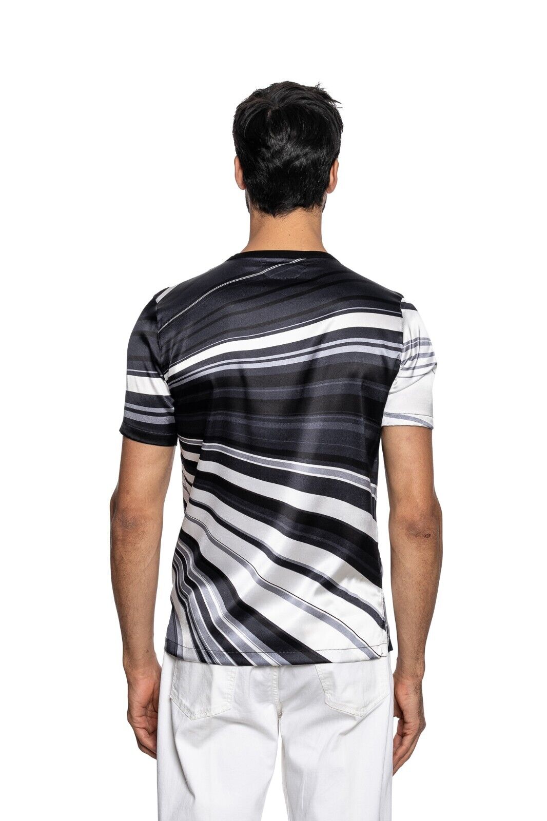750$ LUXURY FABIO CAVIGLIA T-Shirt "RAYS" White 100% Silk COMO STRETCH Size S
