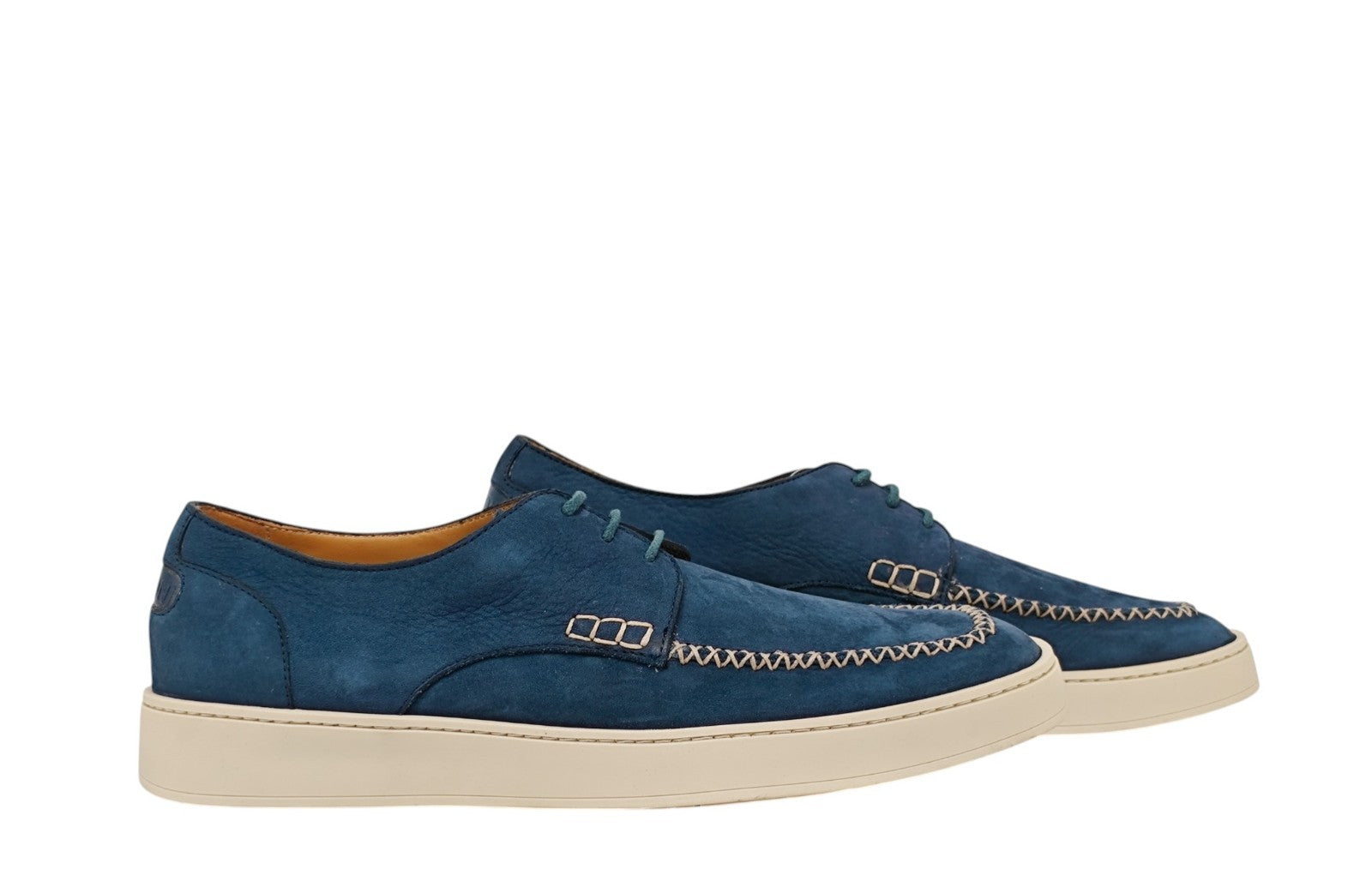 1100$ TESTONI "Noto" Blue Derby Shoes Nubuk Calf 8 UK / 9 US / 42 IT