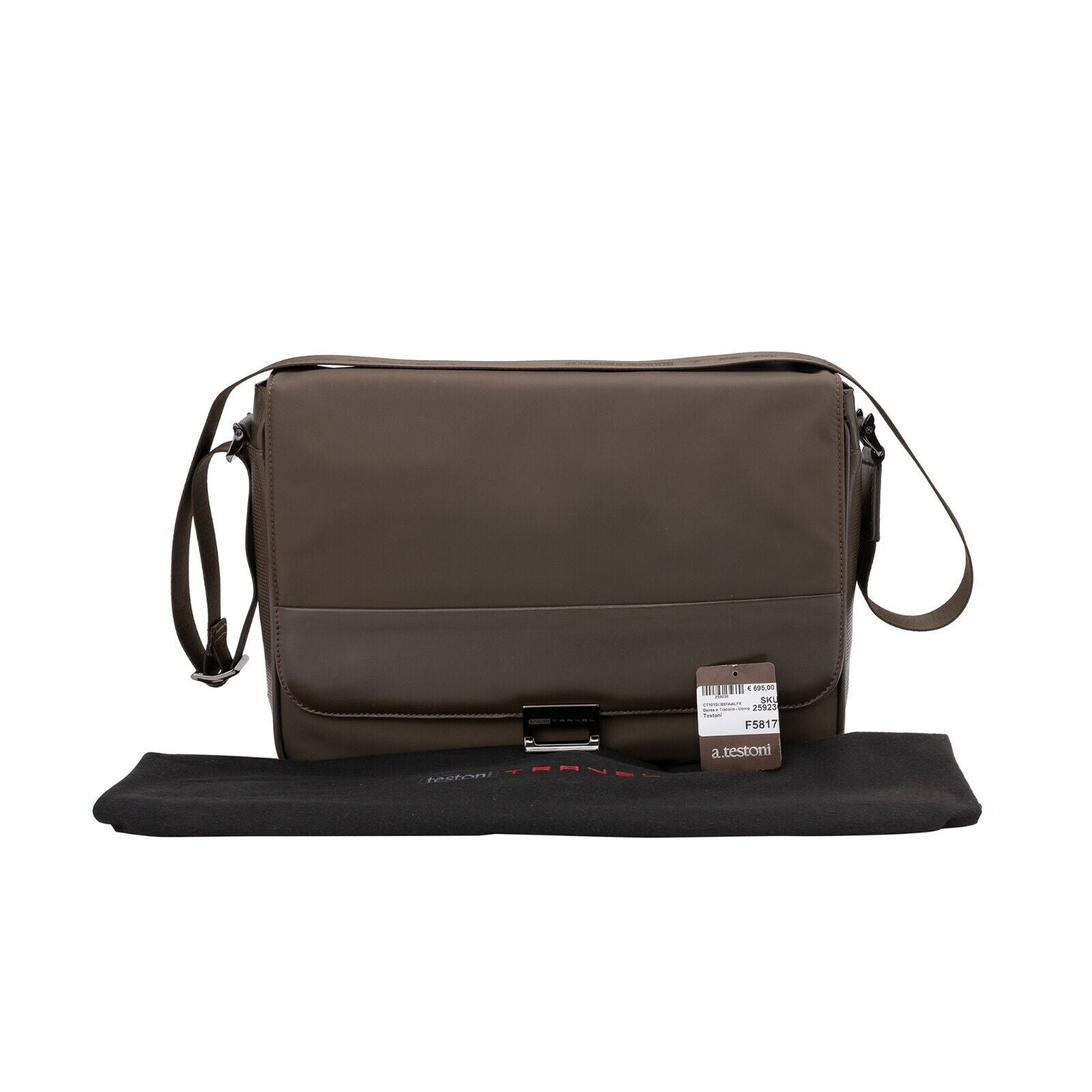 $860 Testoni TRAVEL Mud Hand Luggage Briefcase Calf + Fabric + Pc Case