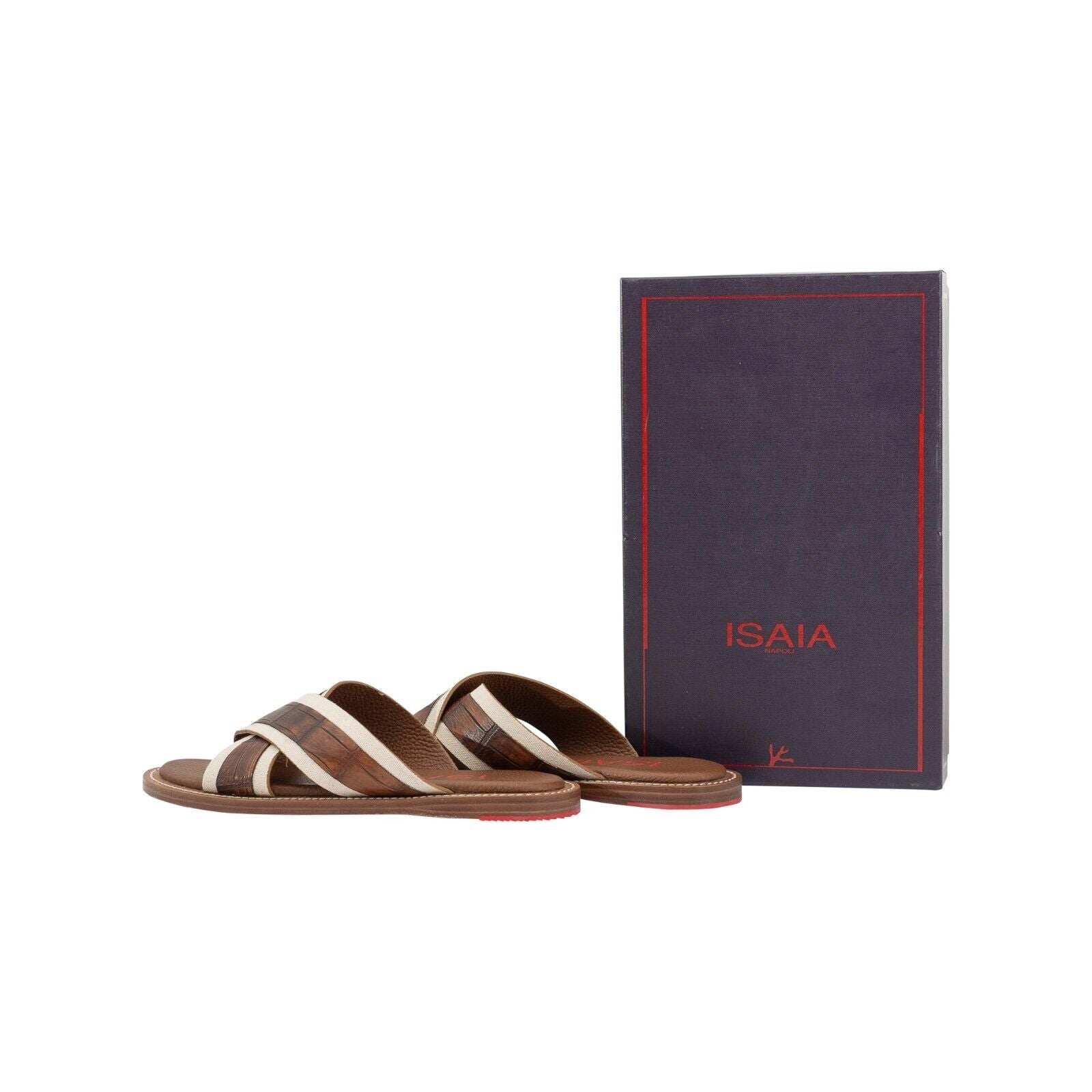 $1450 ISAIA NAPOLI Brown Shoes Sandal Alligator + Leather 9 UK / 10 US / 43 EU