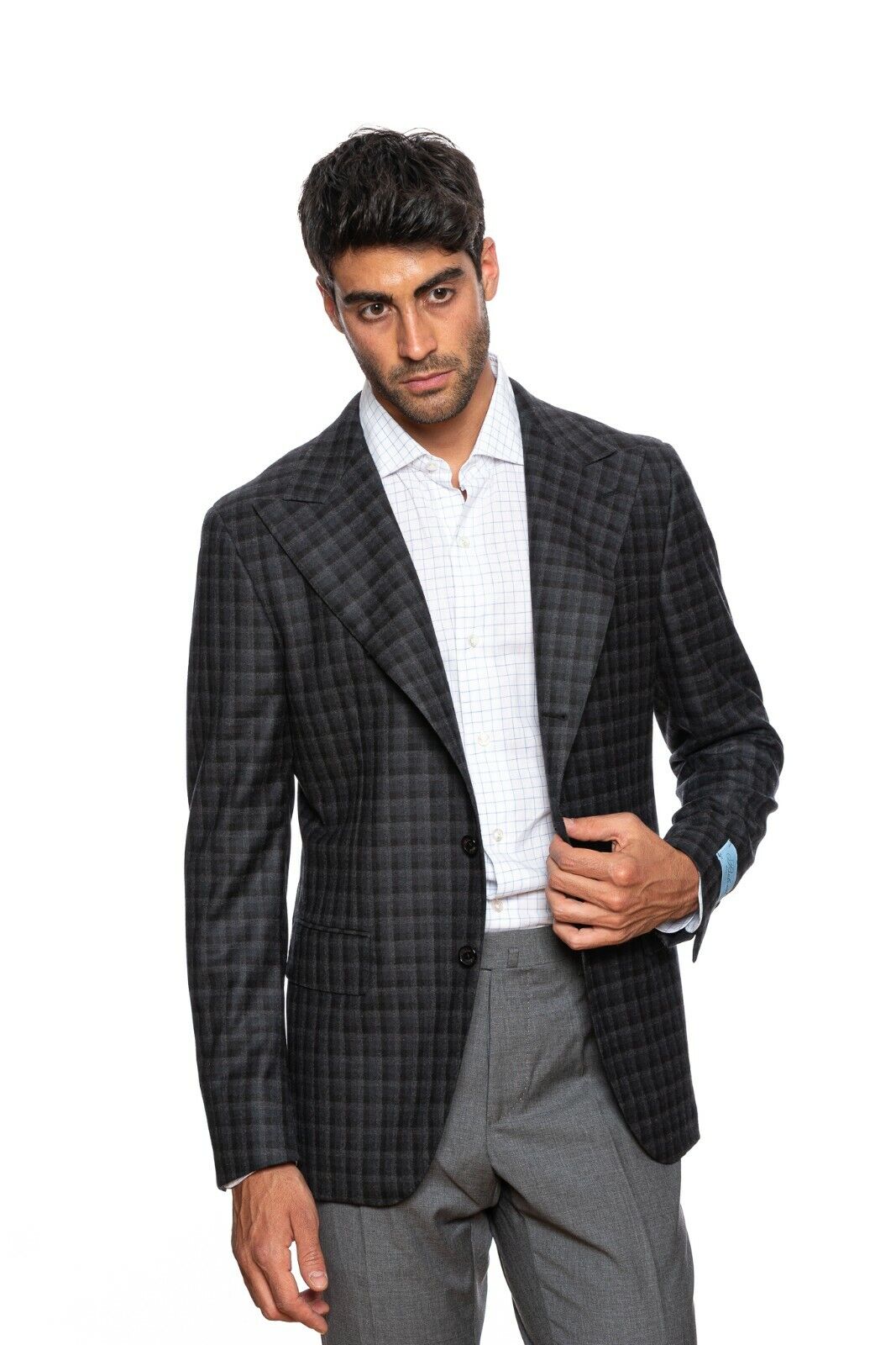 $2190 BELVEST Wool 120's Gray Check Jacket 42 US / 52 EU Drop 8R Slim F/W 2018