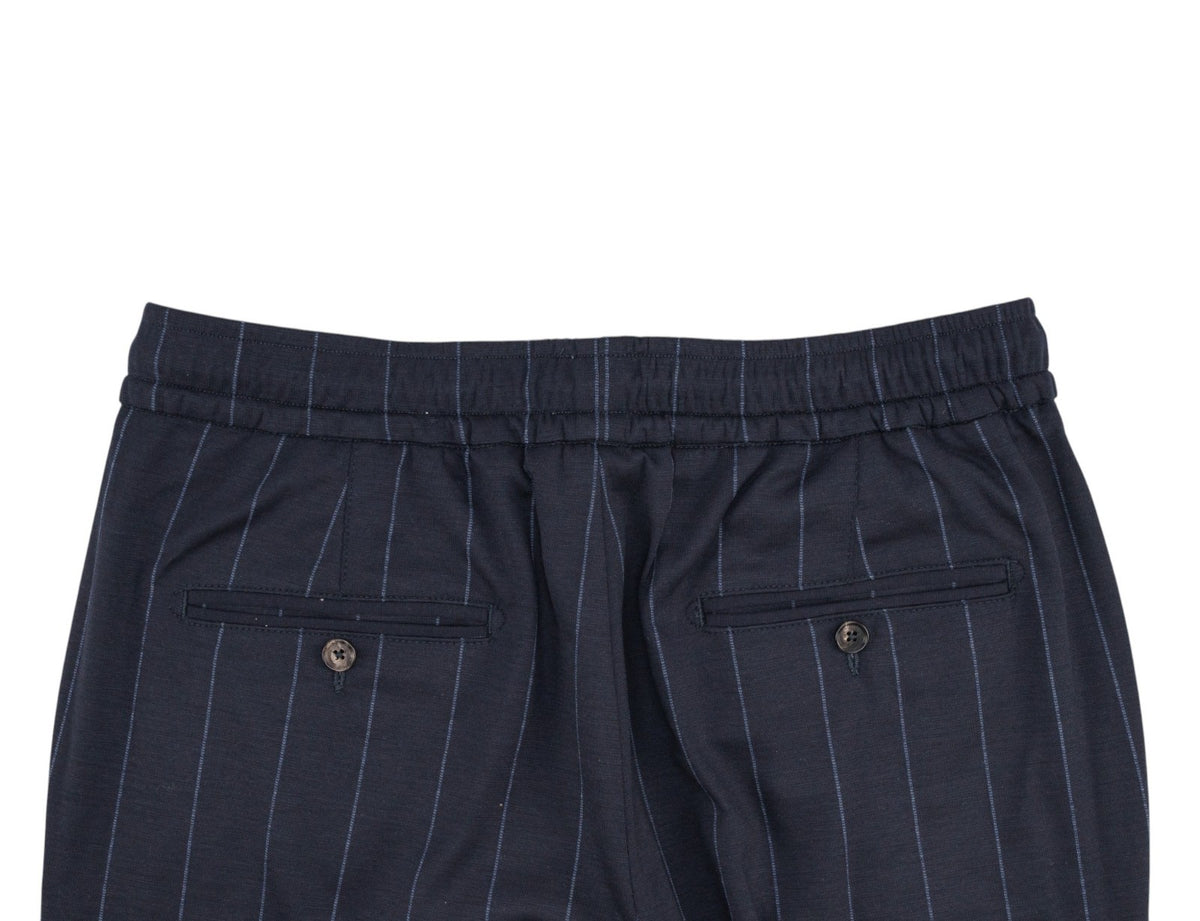 1300$ ISAIA NAPOLI Blue Navy Striped Drawstring Pant Wool Jersey 34 US / 50 EU