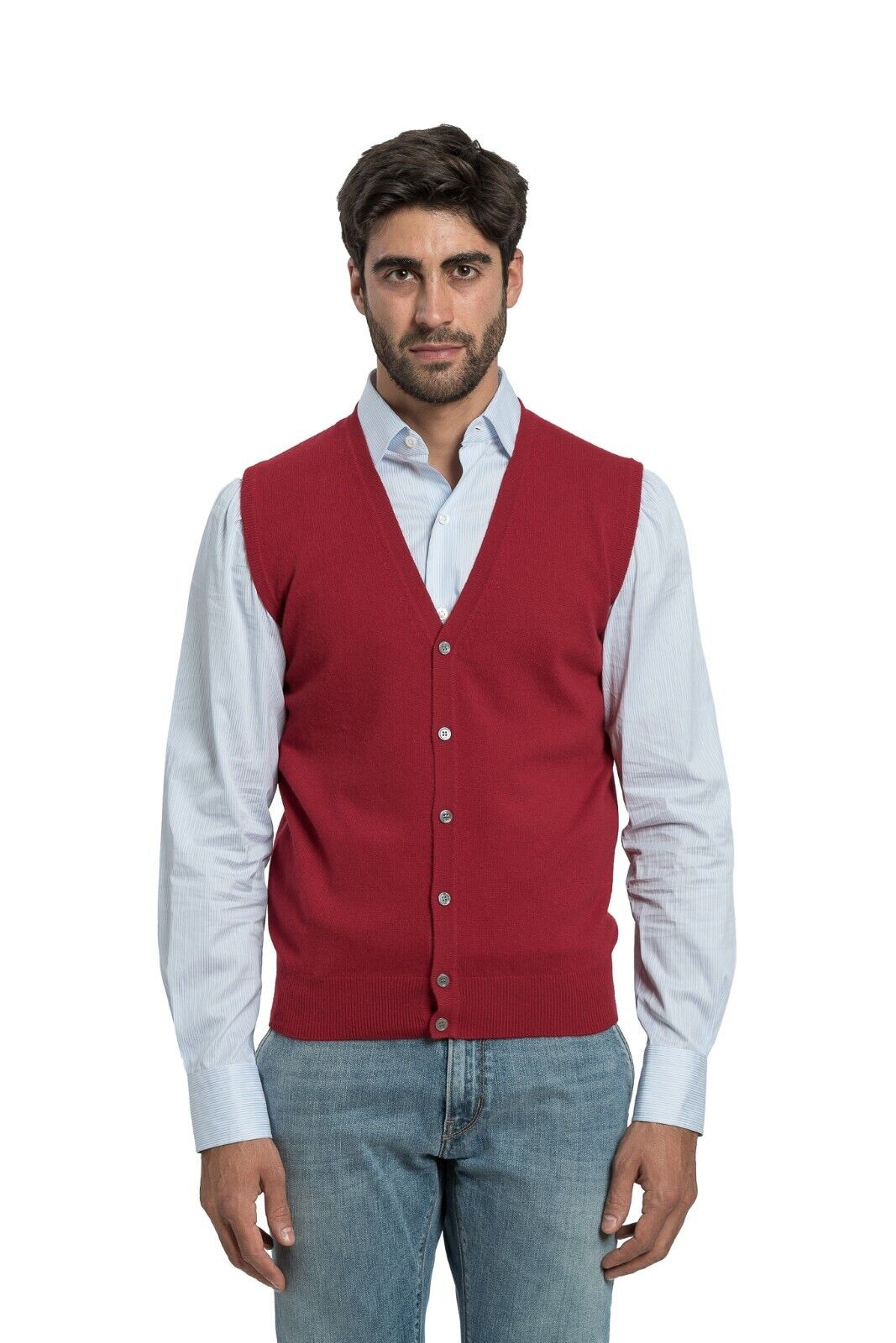 220$ FILIPPO DE LAURENTIIS Red Sweater Cardigan 100% Cashmere Made in Italy