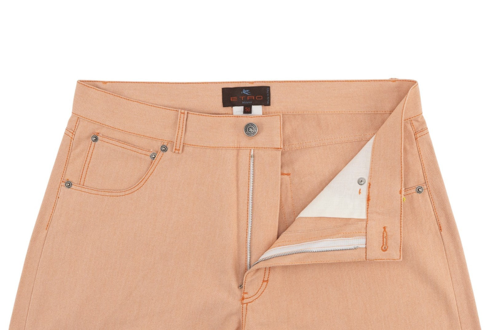 850$ ETRO MILANO Salmon Pink Cotton Denim Regular Wide Leg - Made in Italy