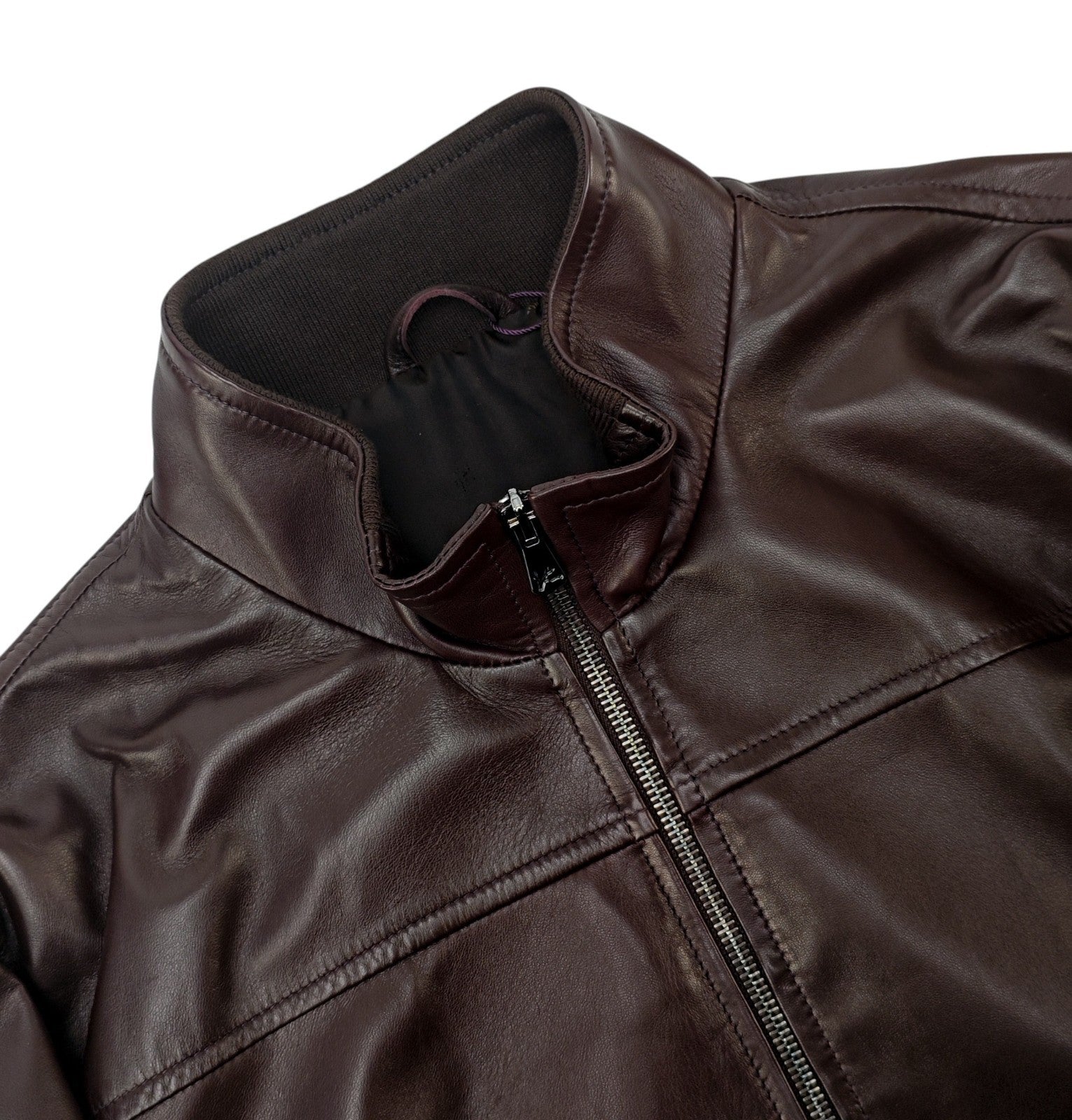 $6250 ISAIA NAPOLI Brown Zip Bomber Jacket Soft Lambskin Leather 40 US / 50 EU