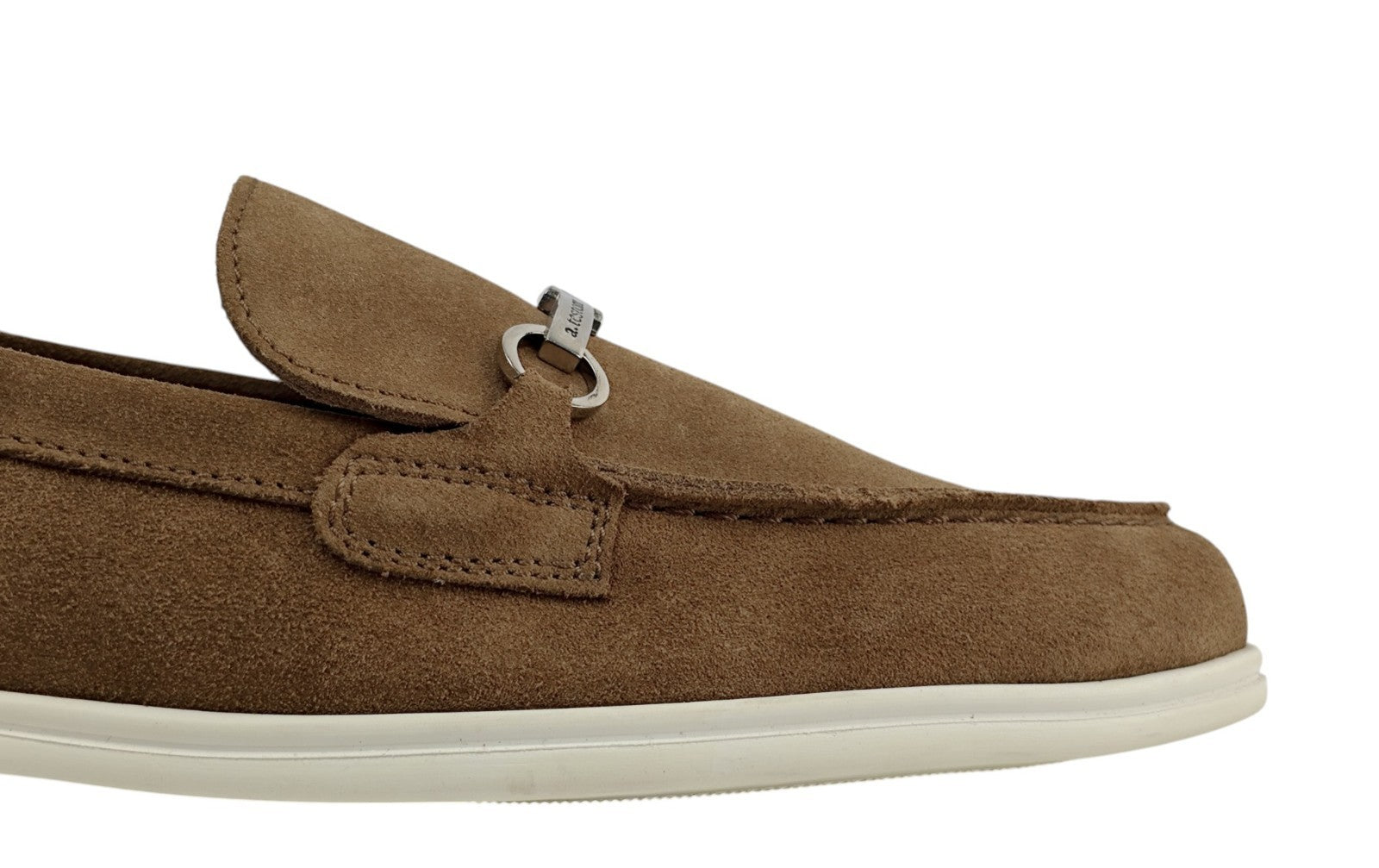 1100$ TESTONI Unlined Boat Loafer Suede + Metal Calf Brown 8 UK / 9 US / 42 IT
