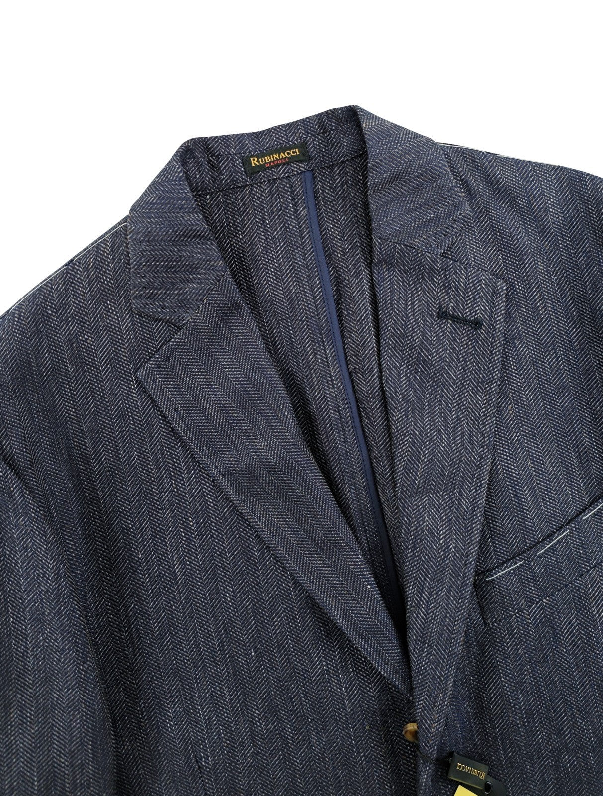 $1650 RUBINACCI Blue Herringbone Jacket Sport Coat Linen / Cotton 40 US / 50 EU
