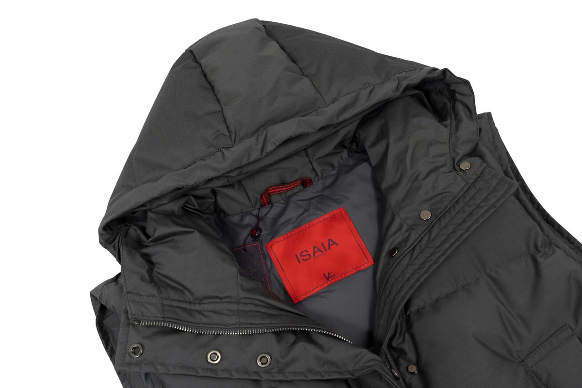 $3200 ISAIA NAPOLI Gray Padded Hooded Vest Jacket Techno Wool 38 US / 48 EU