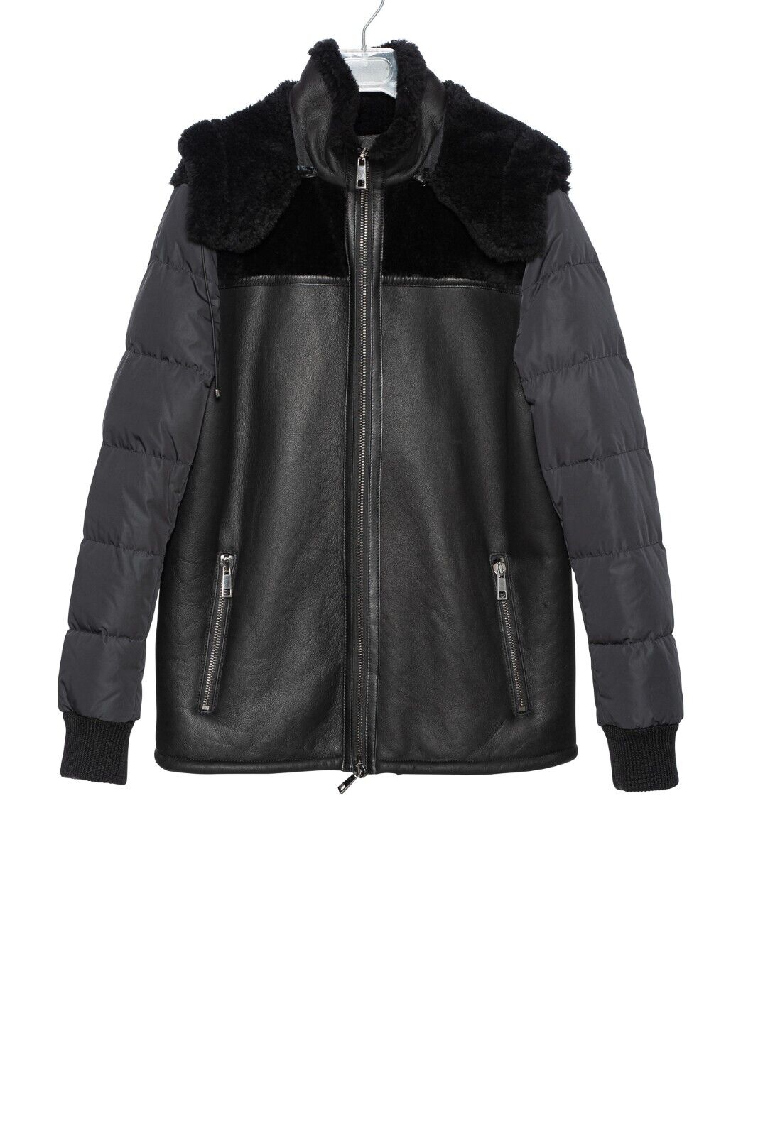$3885 HETTABRETZ for TESTONI Black Jacket Coat Puffer Goose Down + Shearling