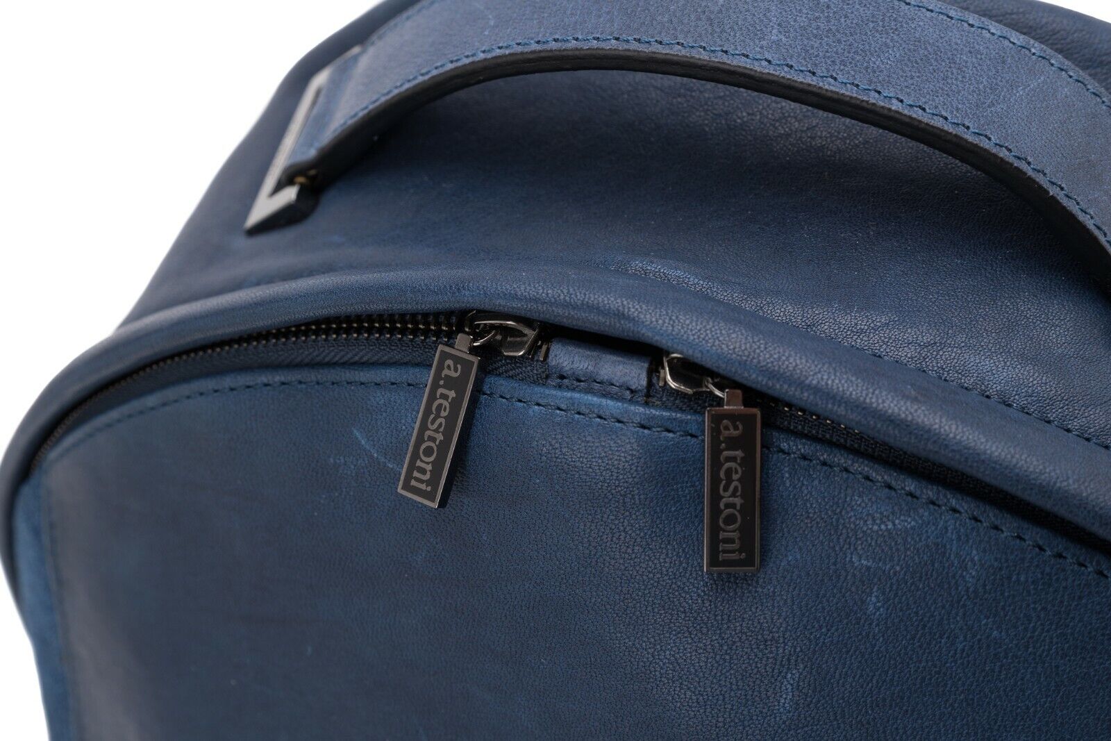 $960 Testoni Bologna Blue Indigo Luxury Backpack Jeans Denim + Washed Lambskin