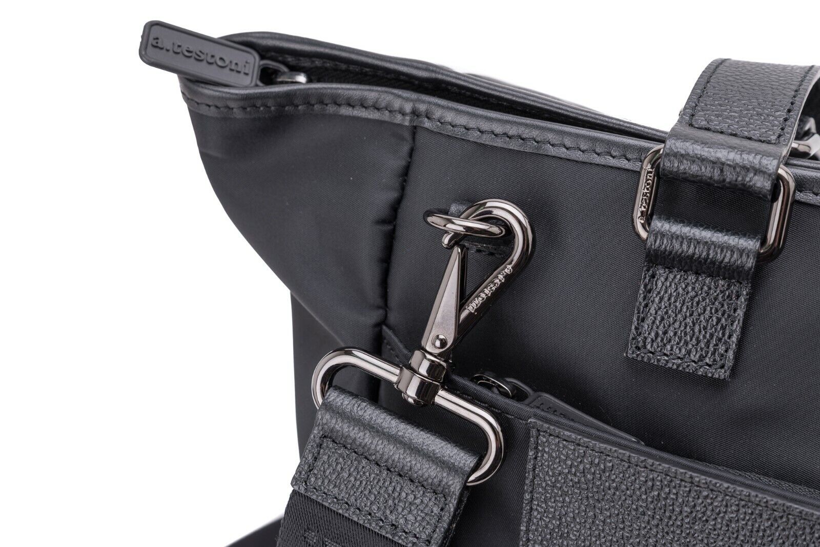 $840 Testoni Bologna Shopping Bag Work Bag Shoulder Strap Karibu Calf + Fabric