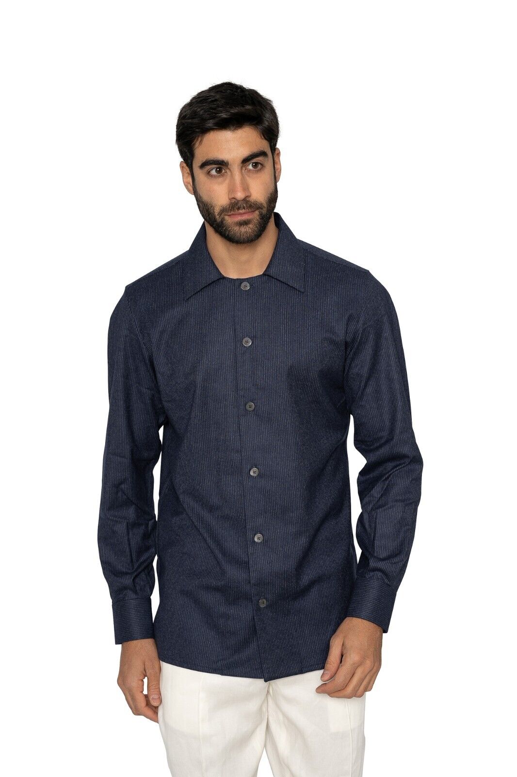 1400$ LUXURY MAROL BOLOGNA Hand-Sewn Shirt Blue LORO PIANA Wool 15.5 - 39