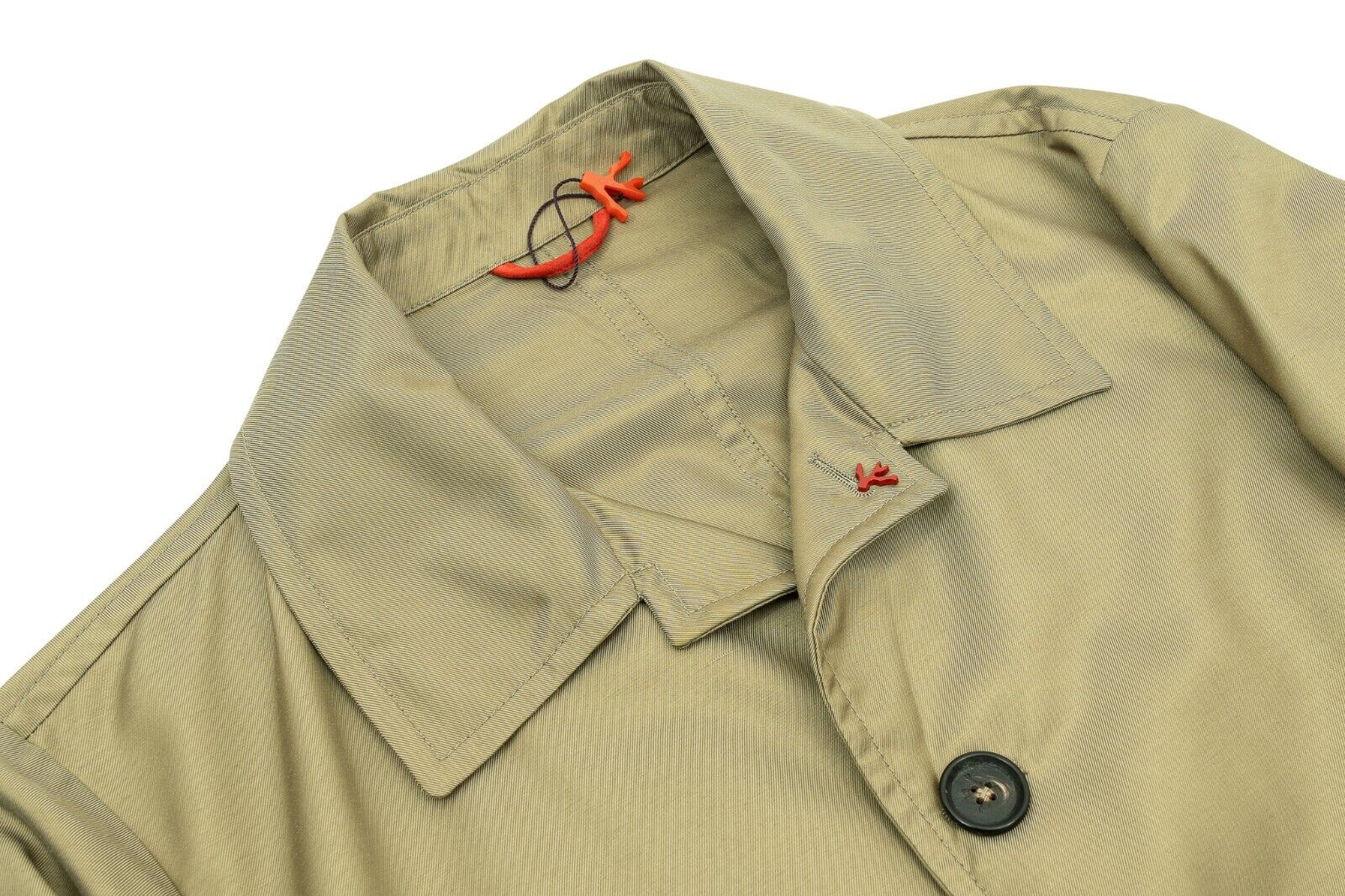 $2800 ISAIA Green Olive Trench Coat Carcoat Techno Cashmere / Silk 38 US / 48 EU