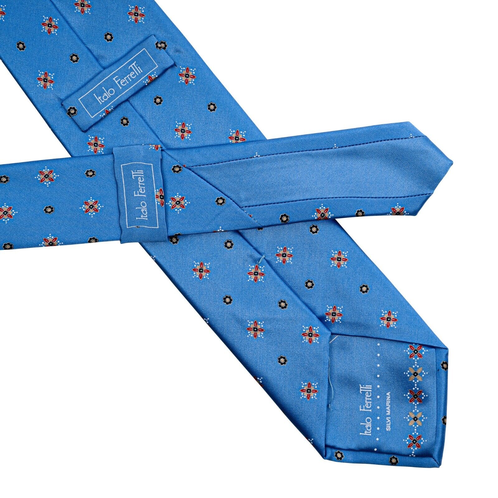 $290 ITALO FERRETTI Tie Floral Blue 100% Silk Handmade in Italy BIJAN