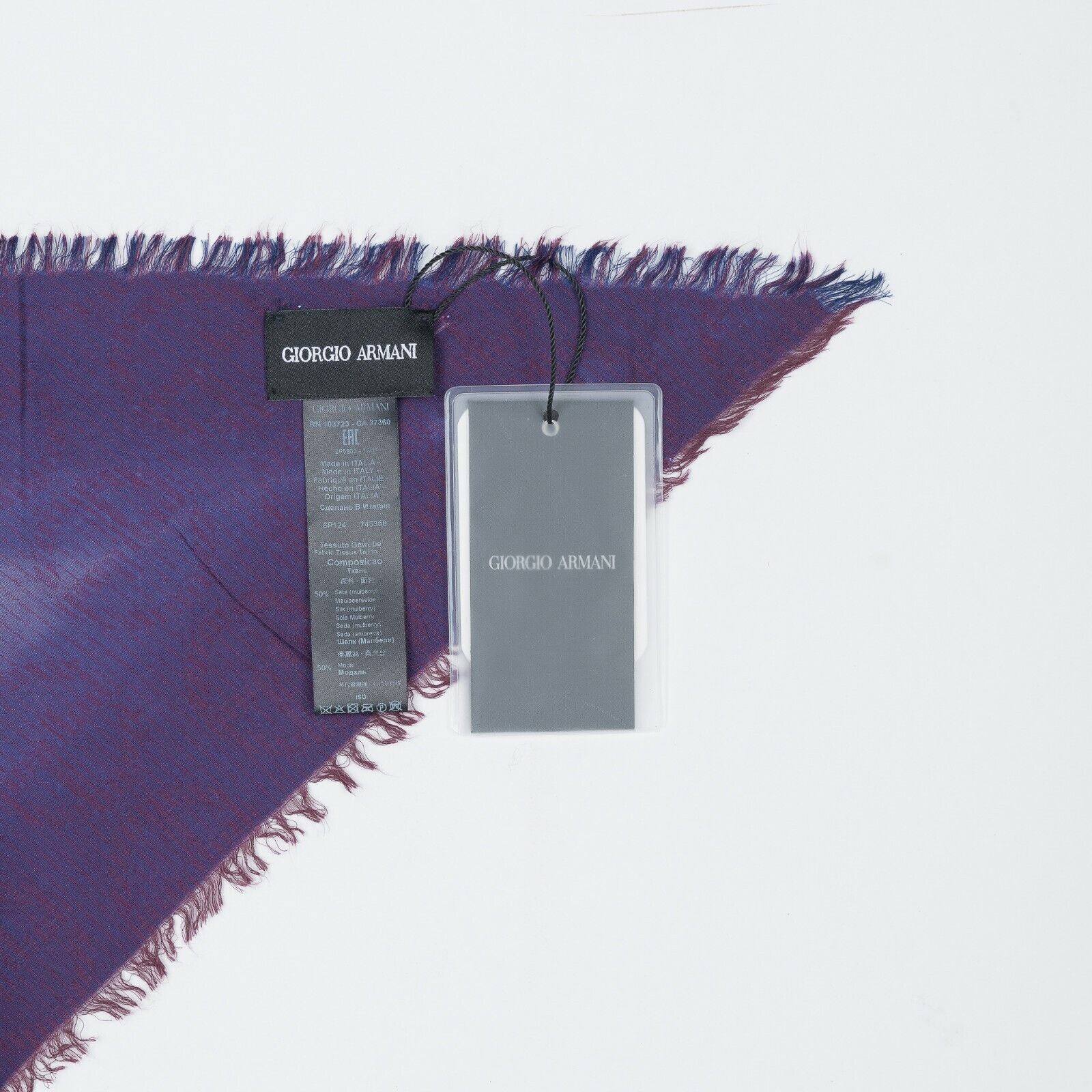 425$ GIORGIO ARMANI Black Label Triangle Foulard Scarf Logo Violet Silk Mix