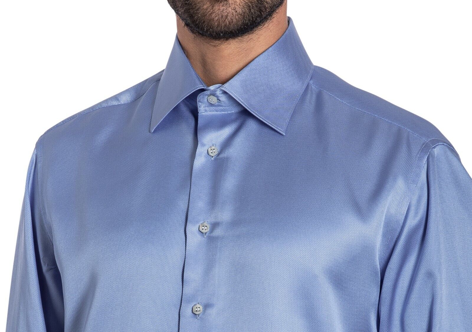 ITALIAN LUXURY 1400$ GERLIN Shirt Light Blue 100% Satin Silk ZILLI