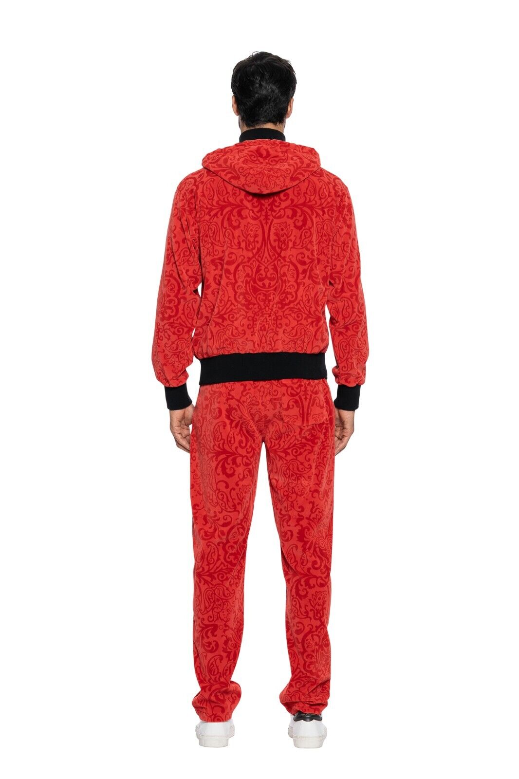 3500$ ITALO FERRETTI Tracksuit Jogging Suit Red "DAMASK" Velvet + Silk Size L