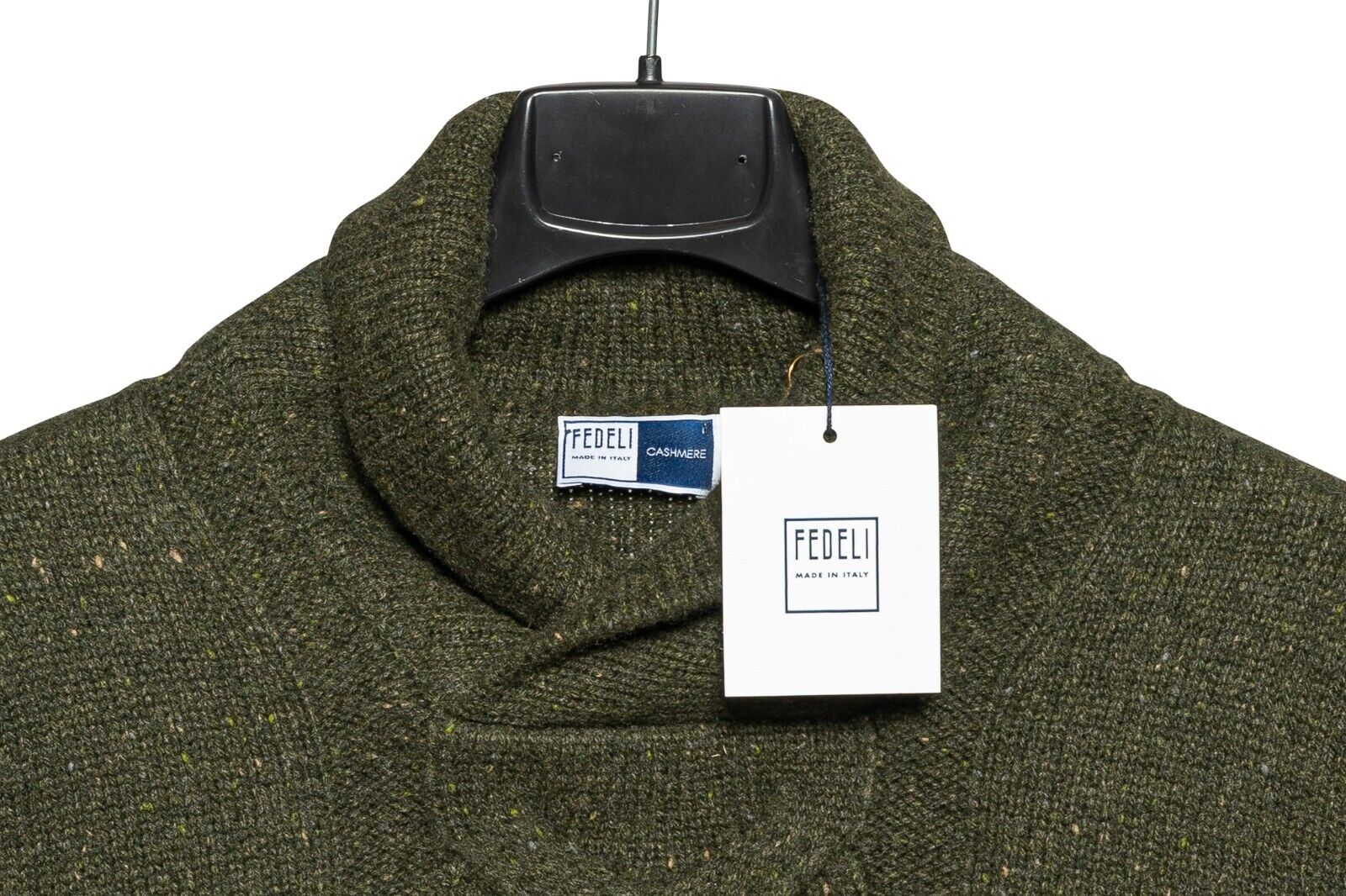 $1350 FEDELI CASHMERE Green Sweater Thick 100% Cashmere Shawl Collar 36 US 46 EU
