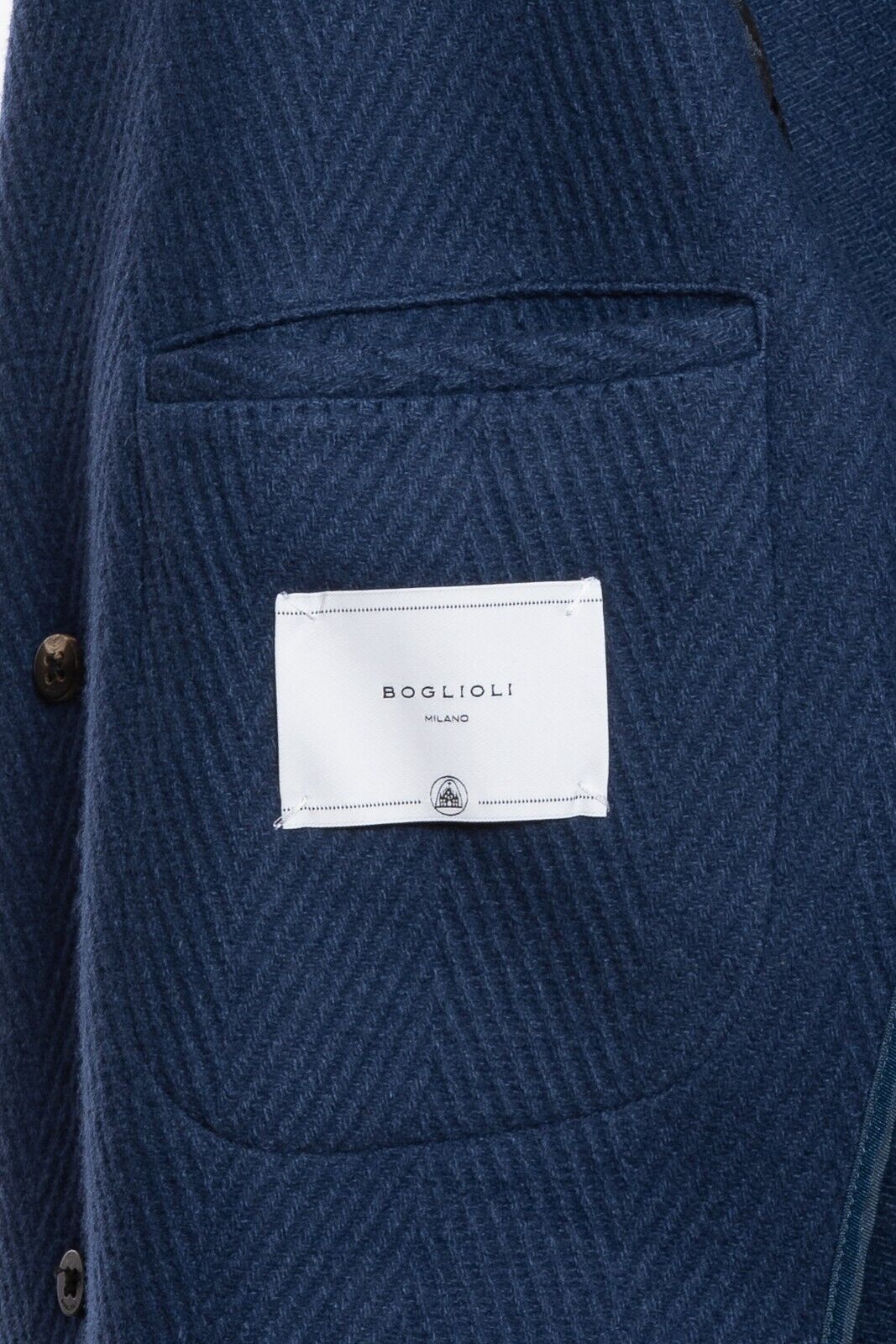 $1950 BOGLIOLI MILANO Blue Overcoat Coat Wool Herringbone 38 US / 48 EU