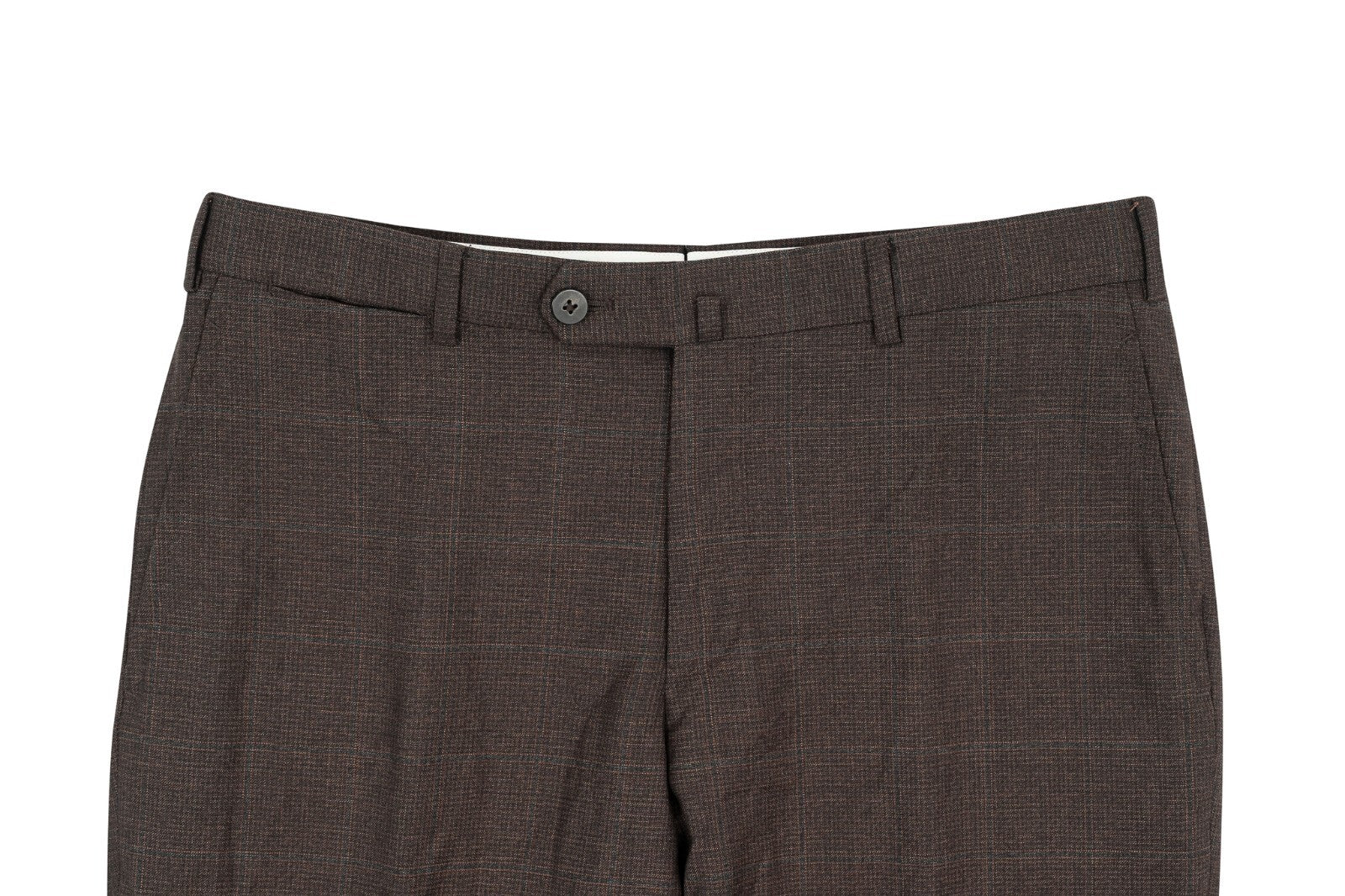 1250$ ISAIA NAPOLI Checks Brown Hand-Sewn Dress Pant Wool 140's  32 US / 48 EU
