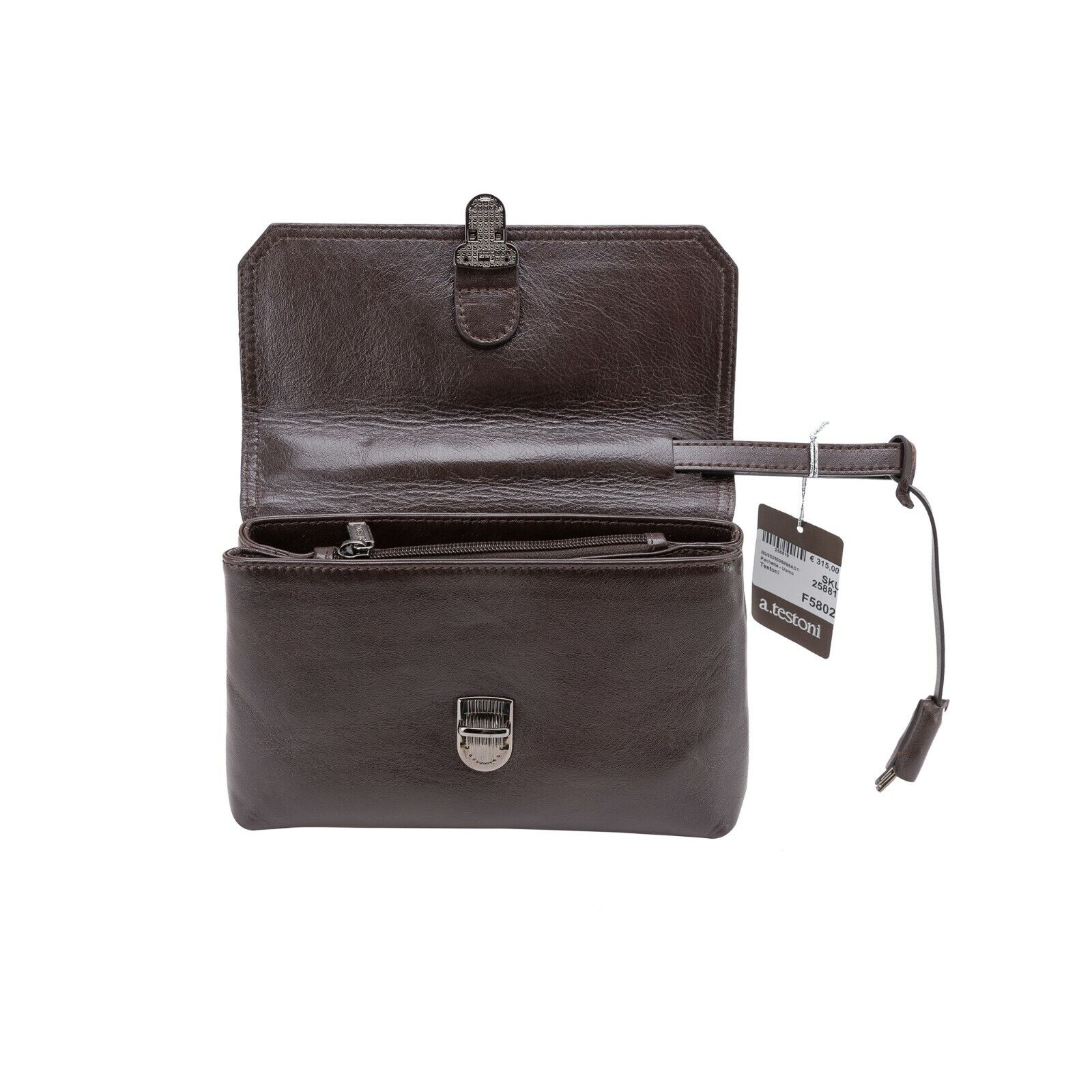 $390 Testoni Bologna Bright Brown Light Calf Hand Clutch Bag Padlock with Keys