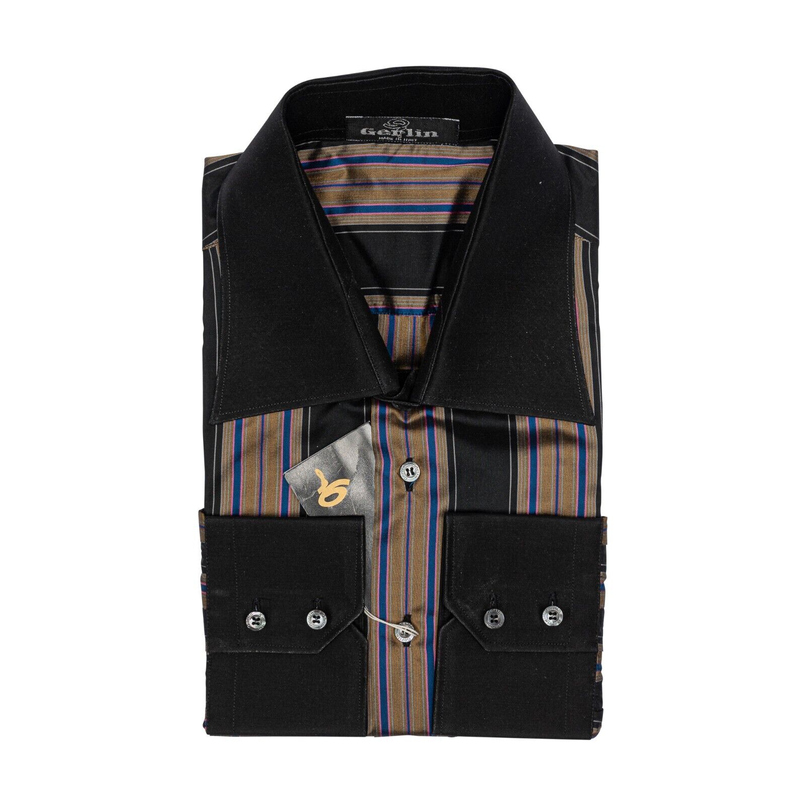 1400$ LUXURY GERLIN Shirt Striped  100% Crèpe Silk 16-41 1B ZILLI