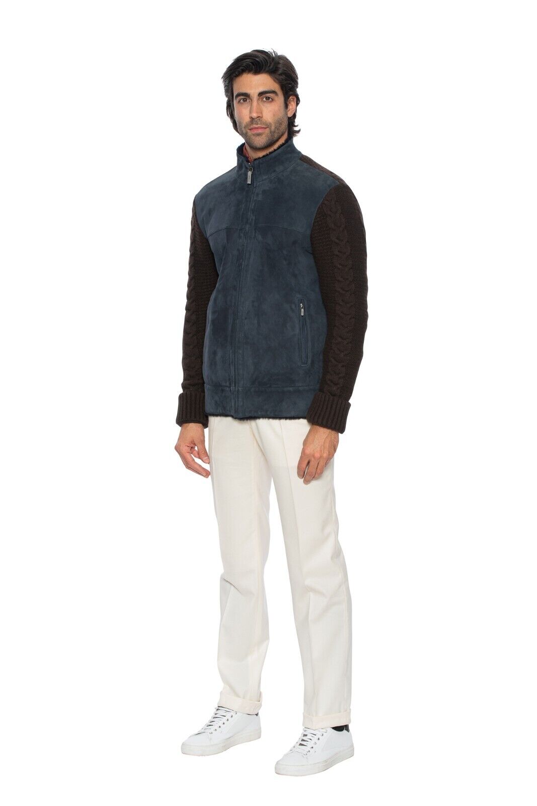 $6300 HETTABRETZ Cashmere / Wool Blue Leather Lambskin Fur Coat 40 US / 50 EU