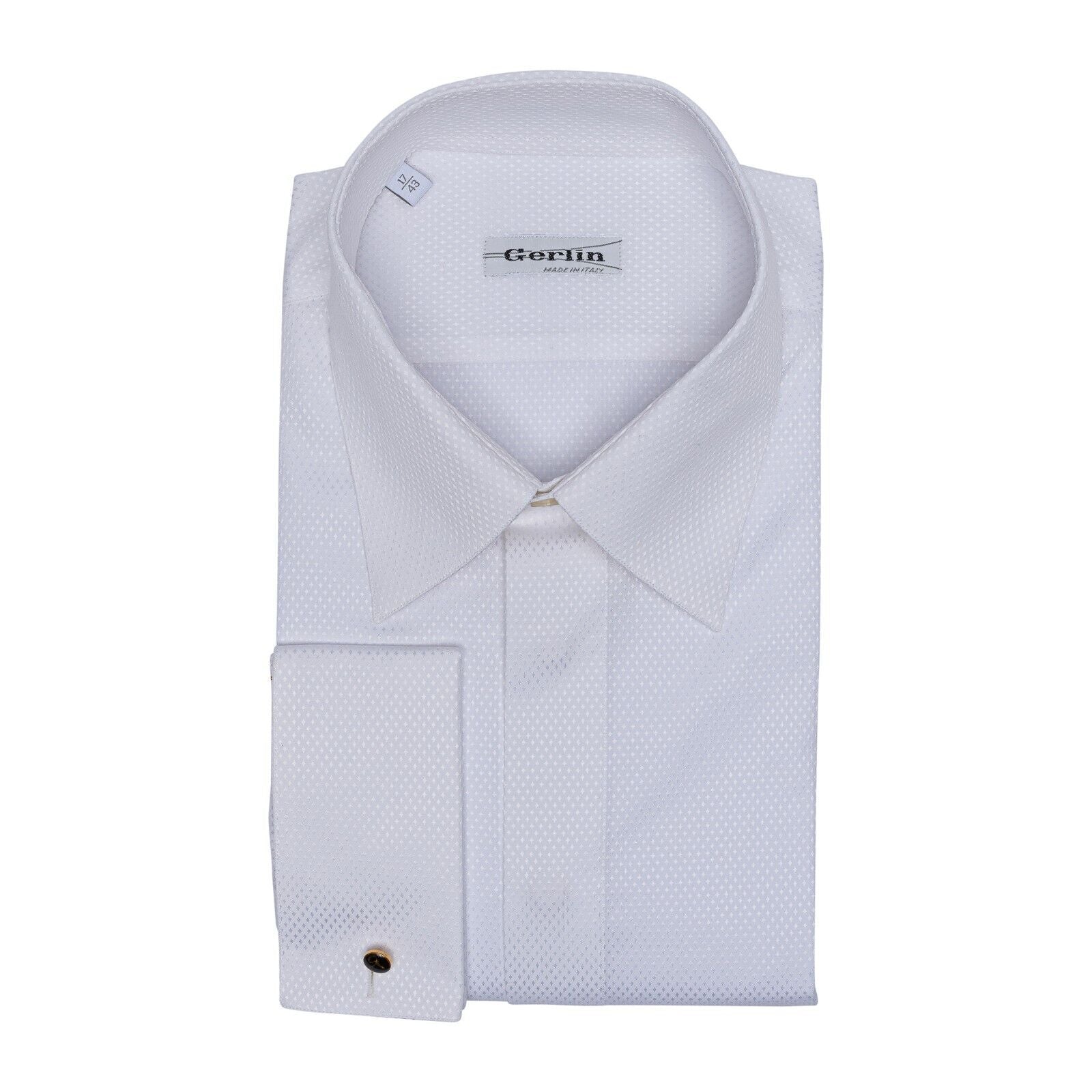 690$ ITALIAN LUXURY GERLIN Shirt White Jacquard Cotton 5A ZILLI